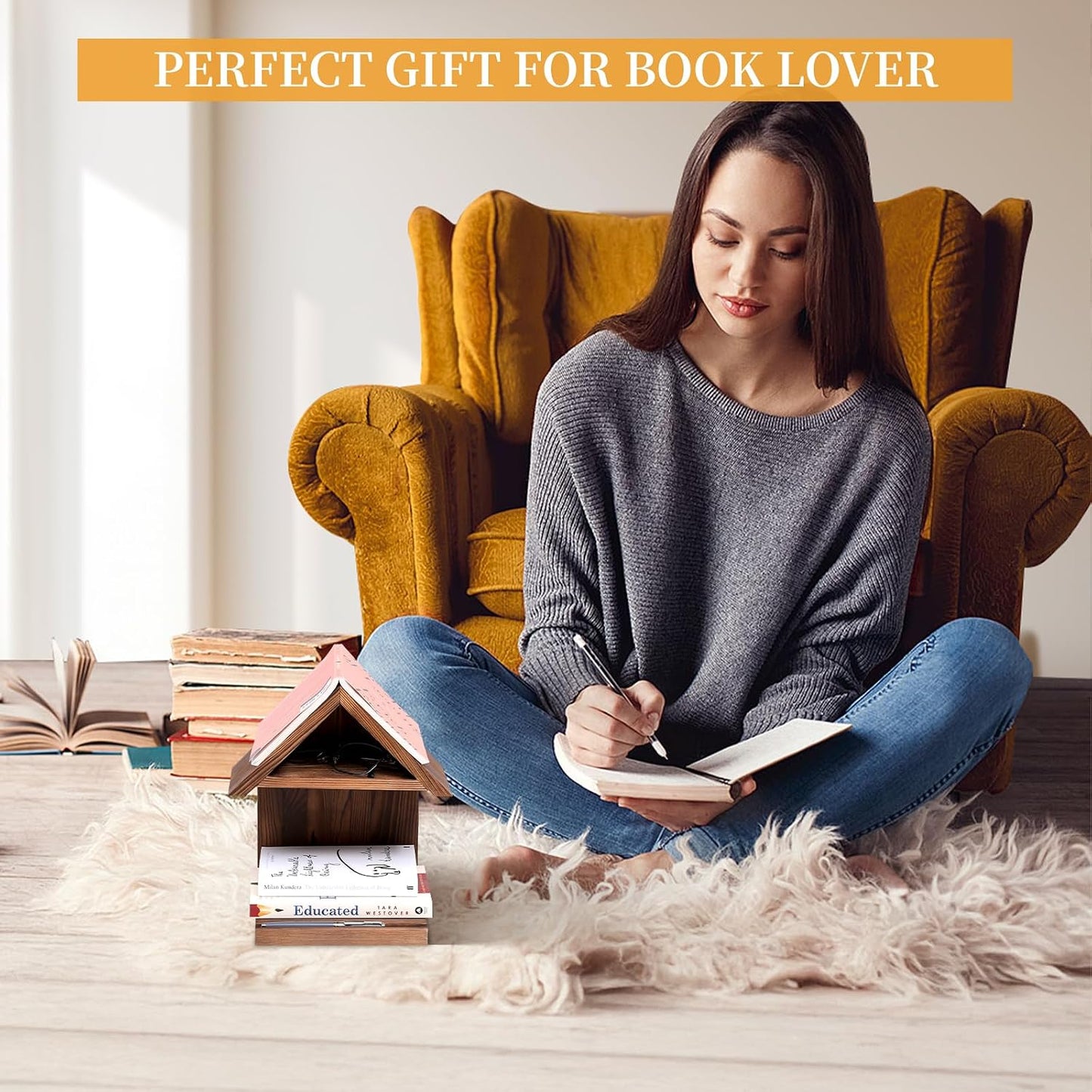 Floating Bedside Wood Bookshelf, Triangle Book Page Holder, Wooden Simple Bookcase for Bedroom Nightstand Library