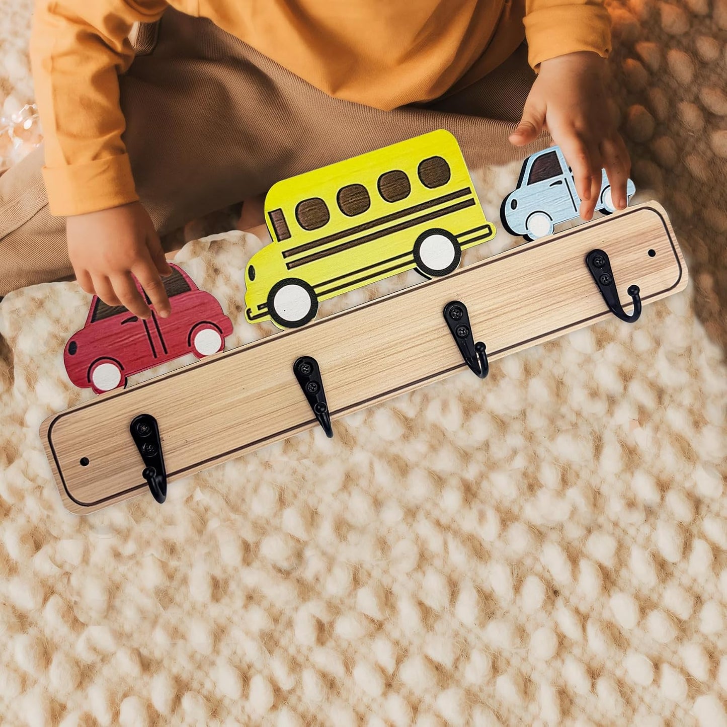 Wood Decorative Kids Wall Hooks for Hanging Giraffe Elephant Safari Nursery Decor for Clothes / Car