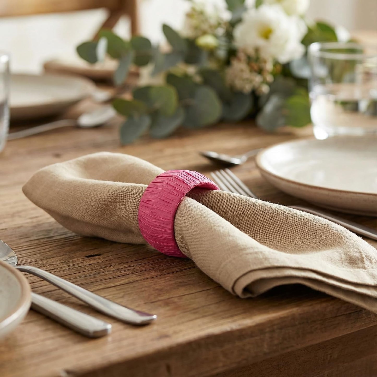™ Handmade Raffia Rattan Napkin Rings Everyday Use Dining Party / Rf_pink_3 / Pink / Set of 8