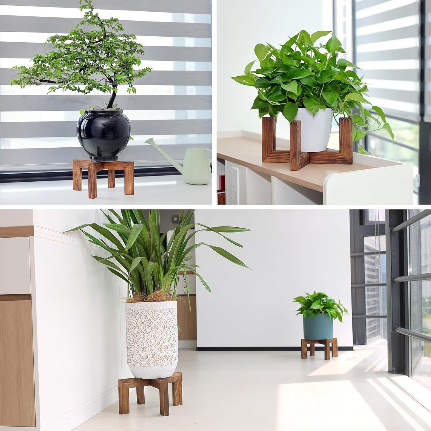 Indoor/Outdoor Wood Plant Holder / Walnut / Fit 5-9 Inch Pots