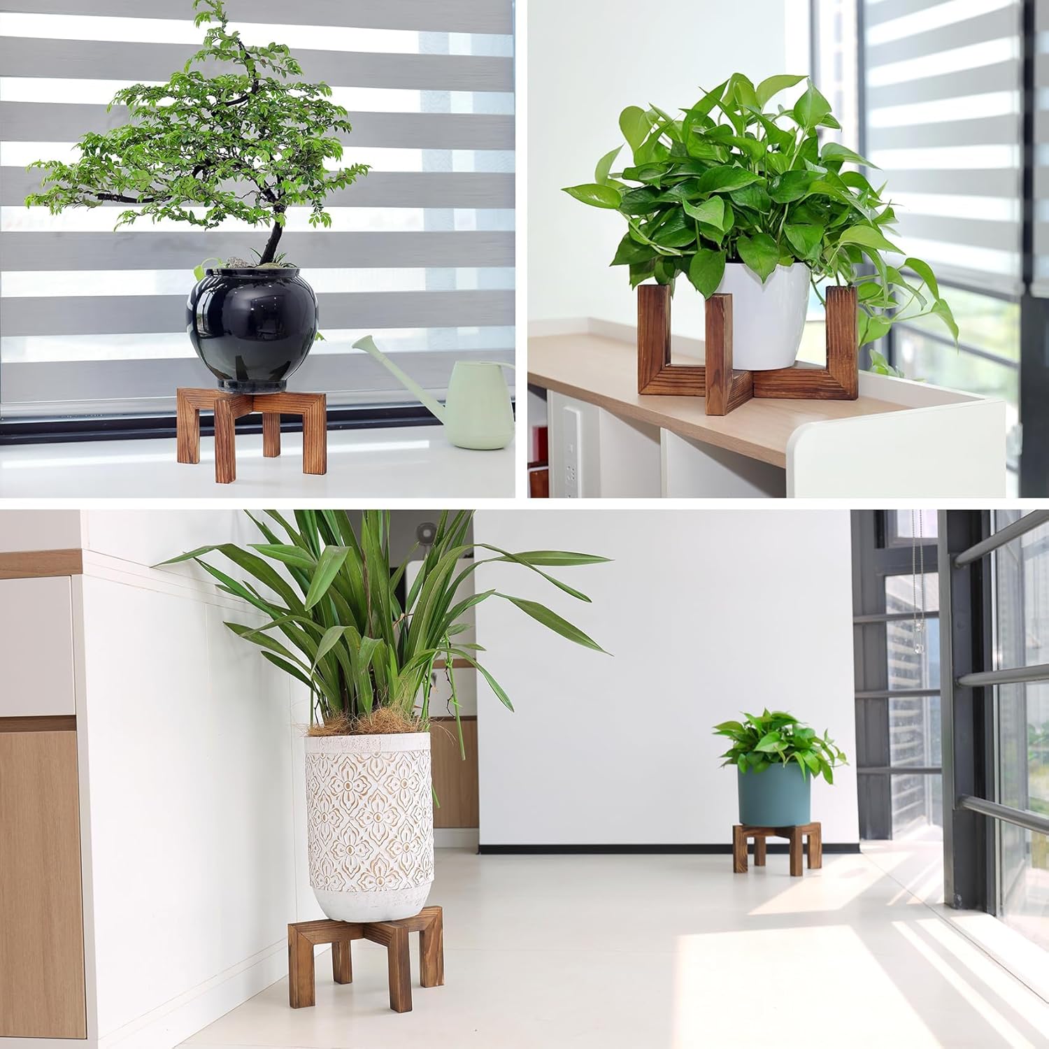 Indoor/Outdoor Wood Plant Holder / Walnut / Fit 5-9 Inch Pots