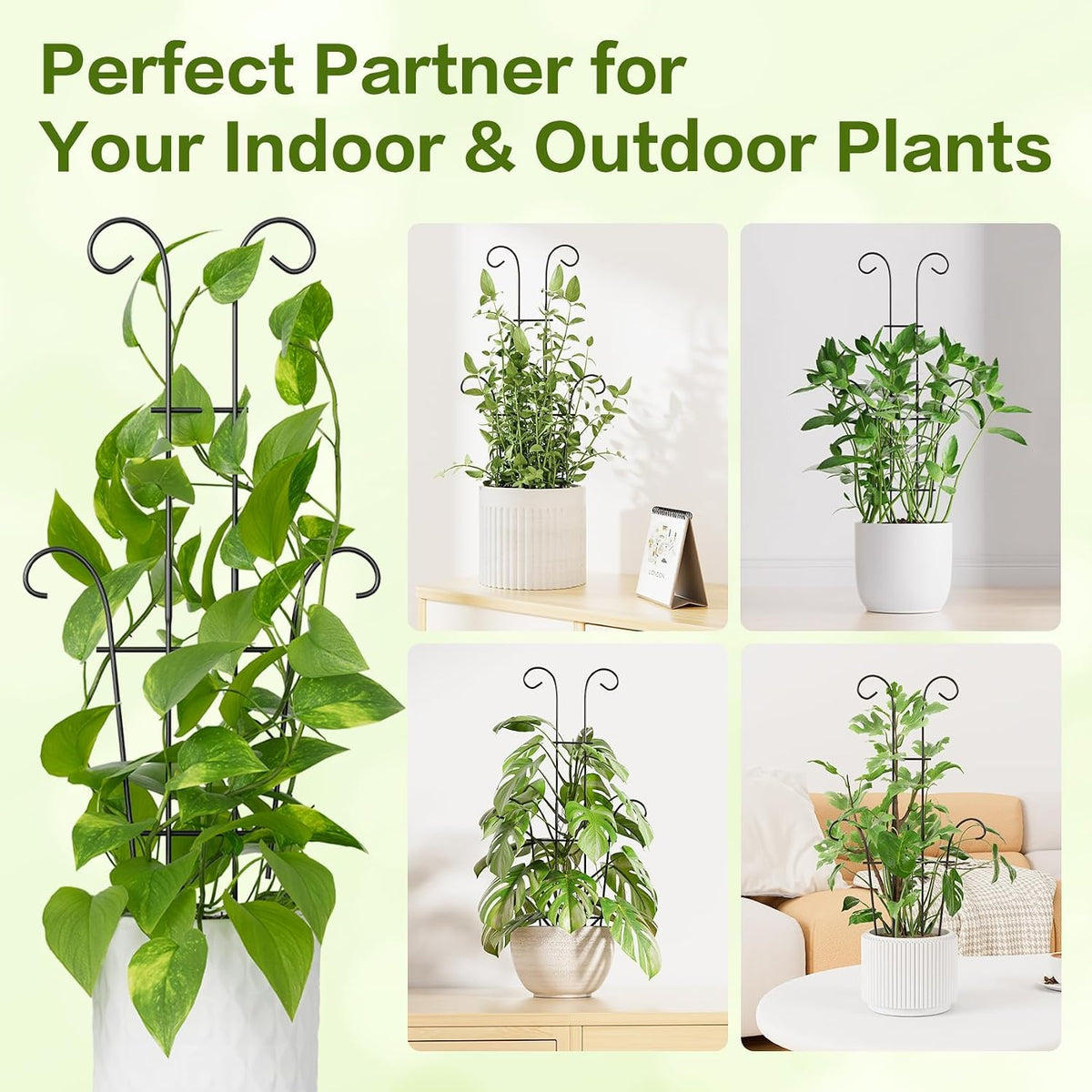 Larger 23.6in Plant Trellis for Climbing Plants Indoor Outdoor, 4 Pack Expandable Metal Trellis for Potted Plants