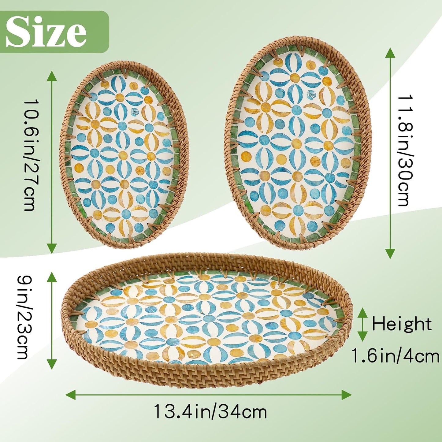 3 Sizes Wicker Woven Coffee Table Tray / Blue Orange Poppy