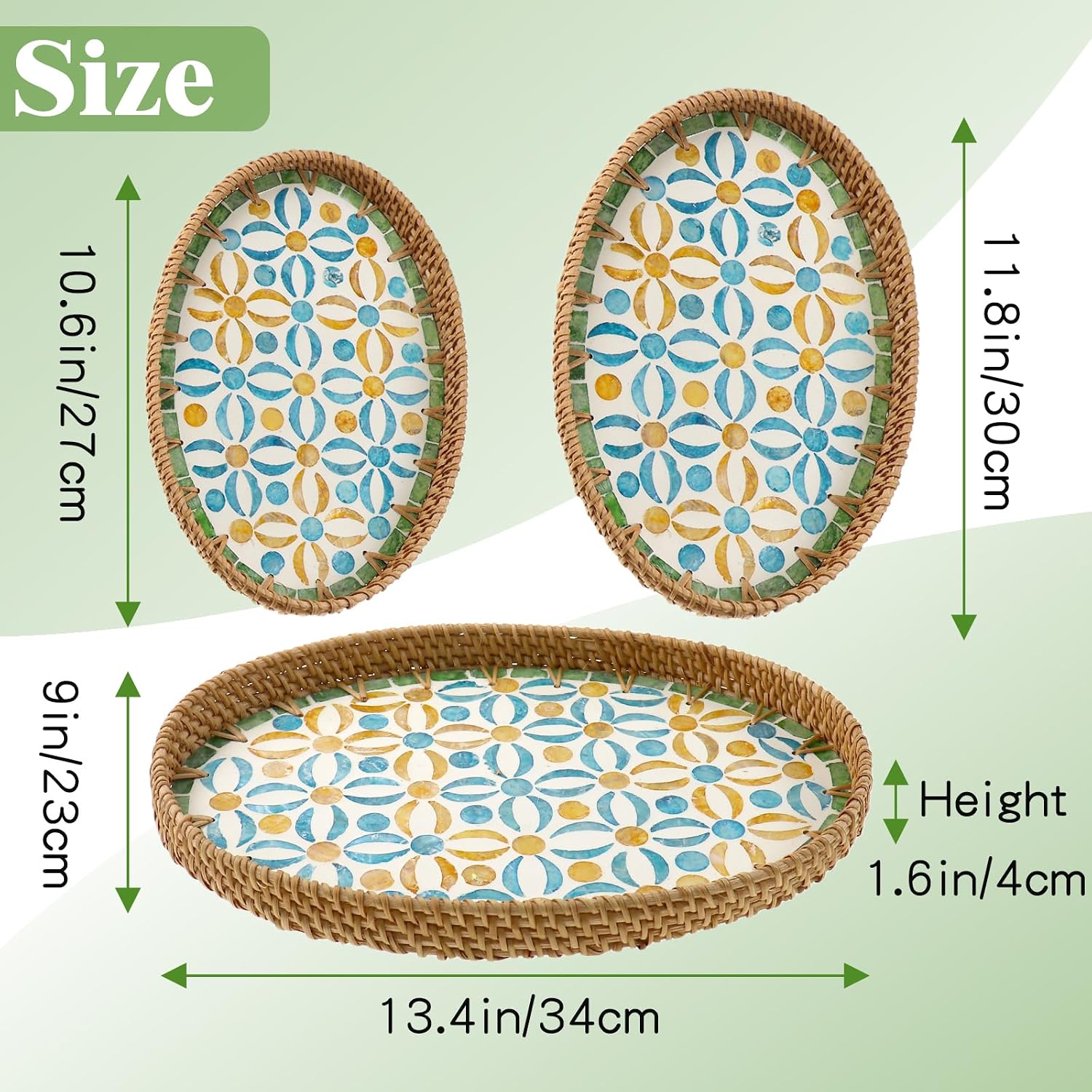 3 Sizes Wicker Woven Coffee Table Tray / Blue Orange Poppy