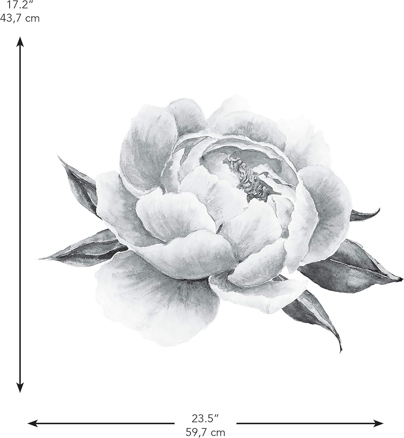 RMK4413GM and White Peonies Giant Floral Peel and Stick Wall Decals / Black