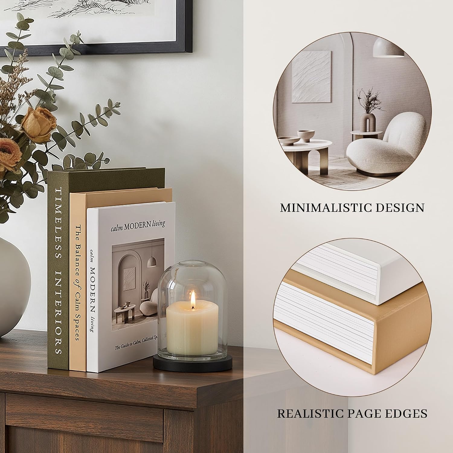 Decorative Books / Stackable Fake Books / Olive Green-beige-apricot / Set of 3