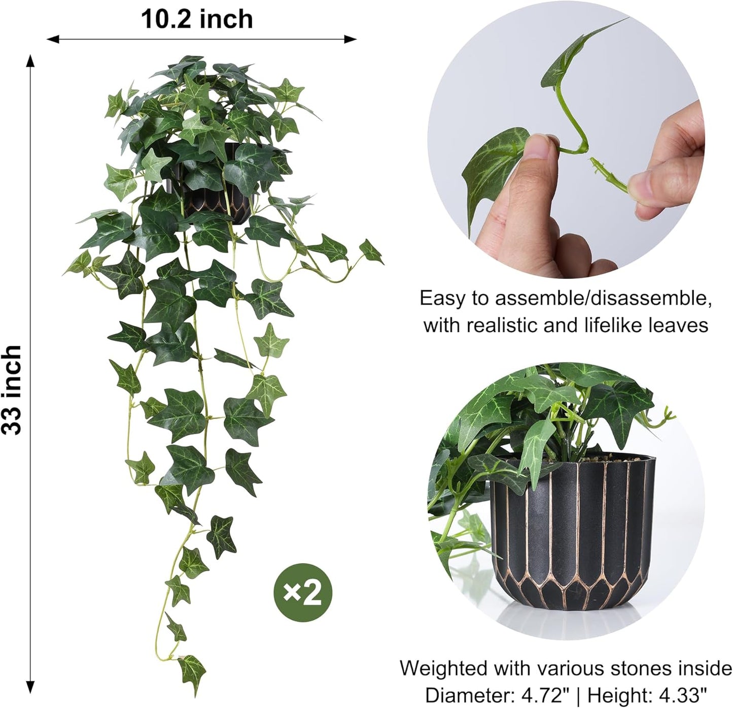 Fake Plants Faux Ivy Plants Potted Indoor Artificial Hanging Plants / Green Ivy Potted / Set of 2