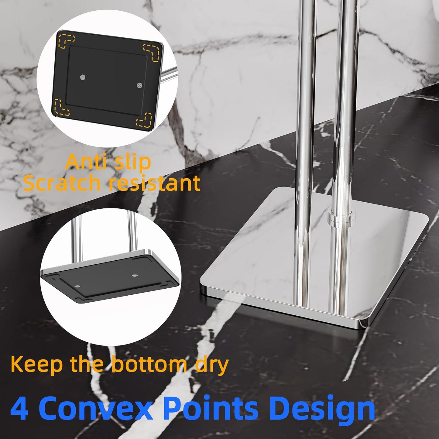 RUACQ Bathroom Toilet Paper Holder Stand with Storage, Chrome | Pivoting Free Standing Toilet Roll Holder, Holds 4