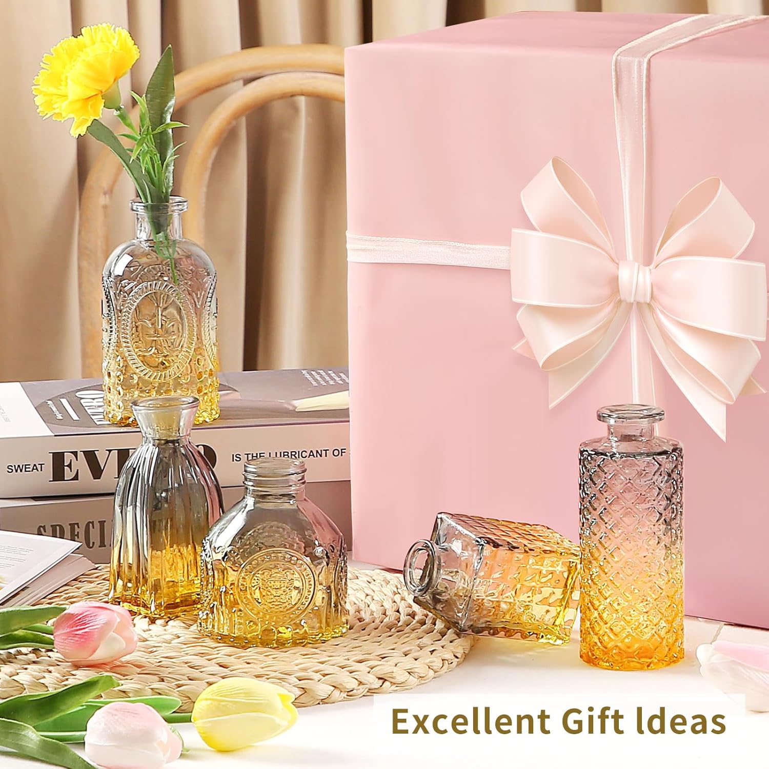 Glass Bud Vases in Bulk Pcs / Blue-yellow / Set of 30