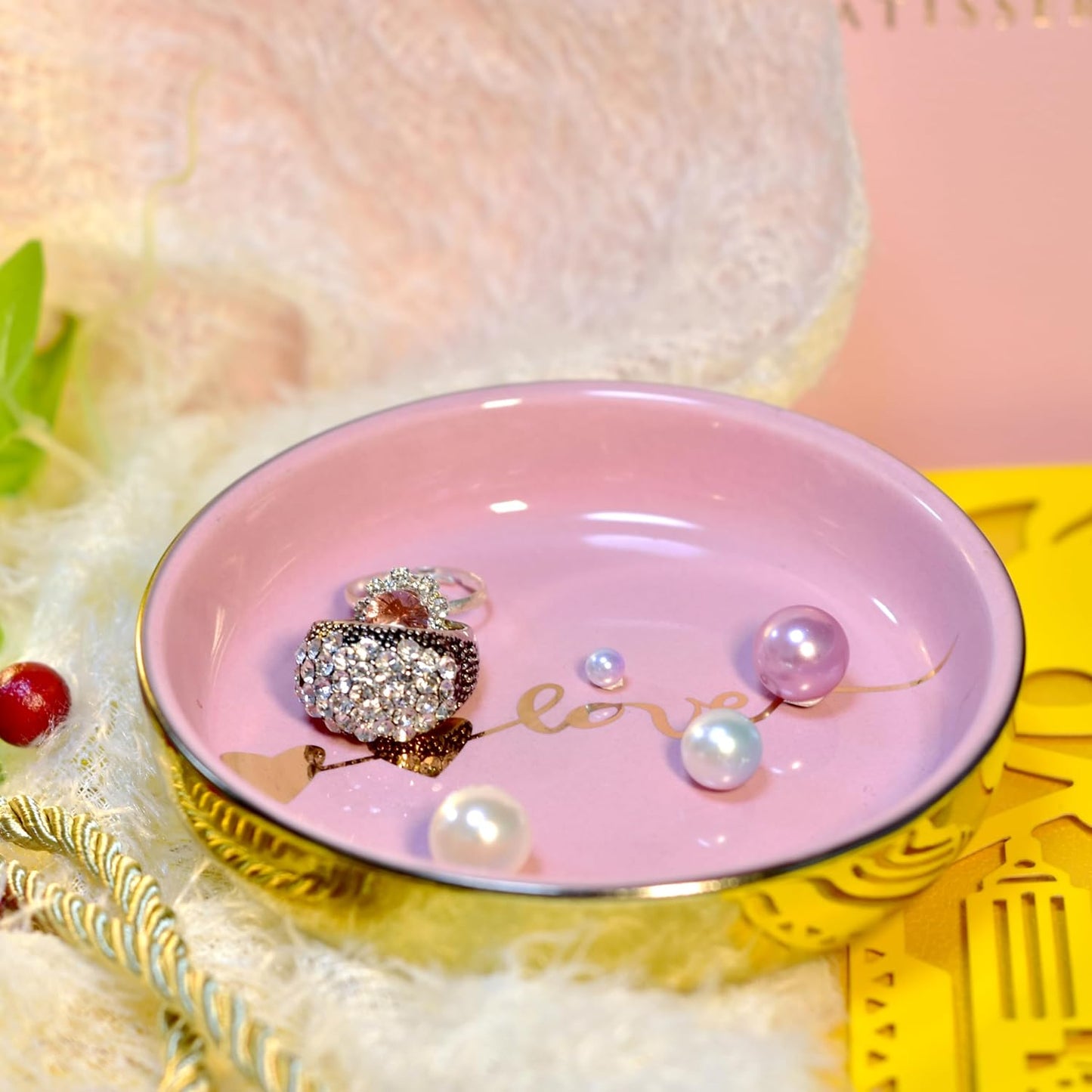 Ceramic Tray Love Dish Bowl Jewelry Holder Trinket Tray for Rings / One Size / Boutique Dish/love-1