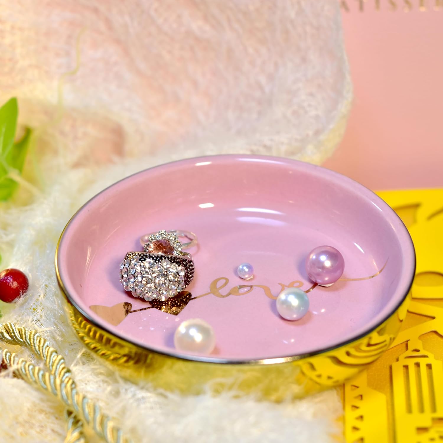 Ceramic Tray Love Dish Bowl Jewelry Holder Trinket Tray for Rings / One Size / Boutique Dish/love-1