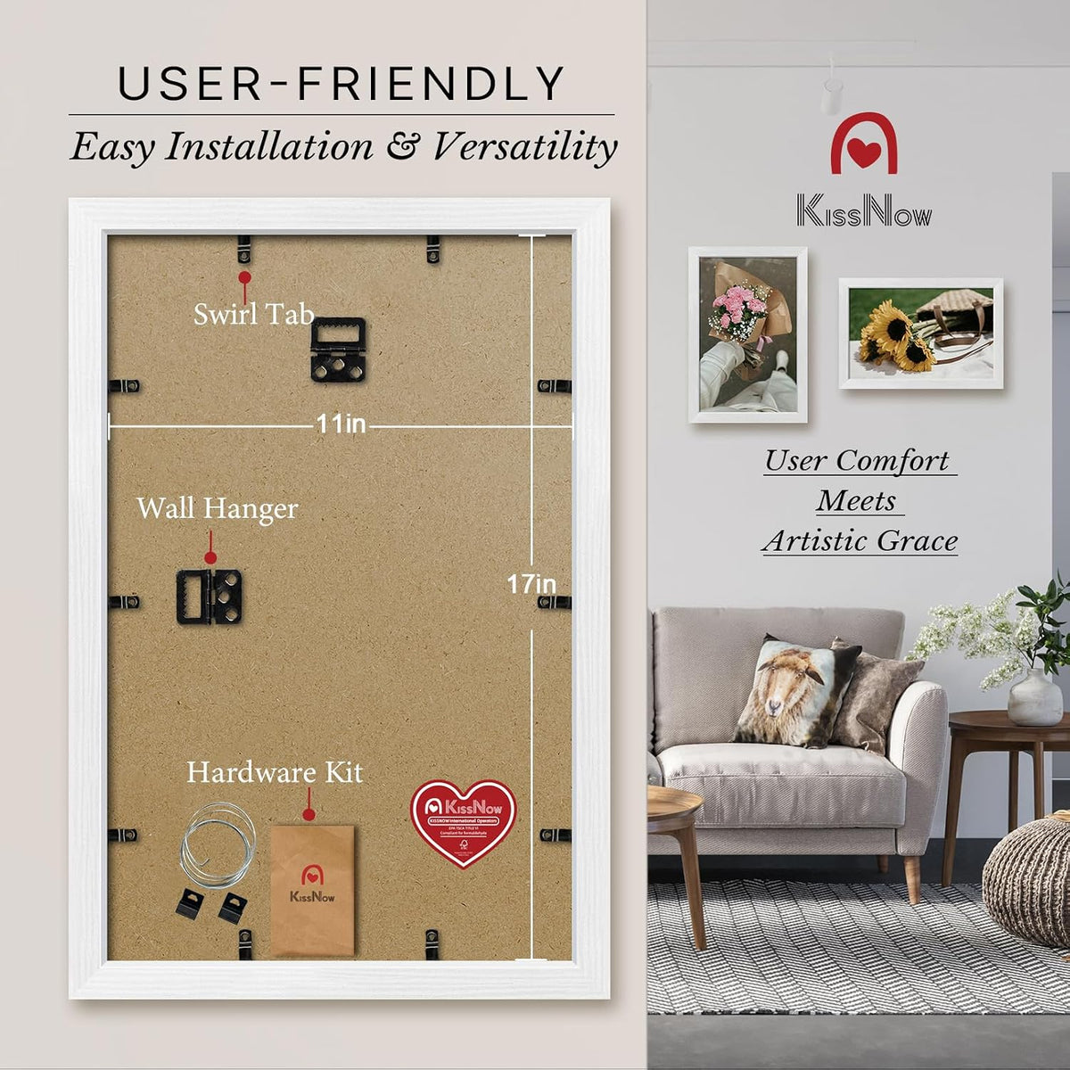 11x17 Picture Frame 4 Pack, White Solid Wood, Gallery Wall Decor | Wall Hanging, Thick & Wide Border, Clear Plexiglass