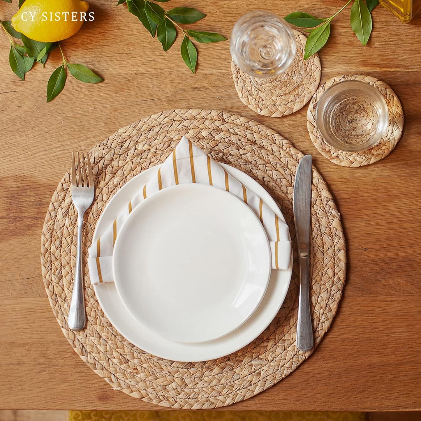 Round Placemats Set of 8 Natural Woven Rattan Placemats, Braided Boho Farmhouse Place Mats Heat Resistant Dining Table
