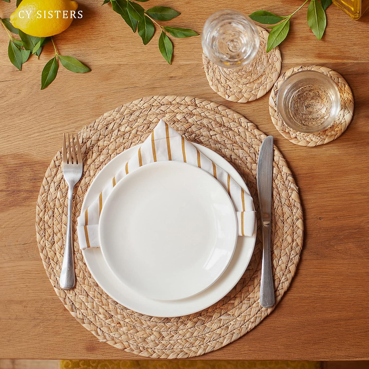 Round Placemats Set of 8 Natural Woven Rattan Placemats, Braided Boho Farmhouse Place Mats Heat Resistant Dining Table