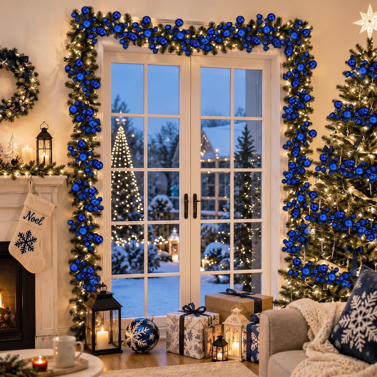 2 Pcs 6 ft Christmas Ball Ornament Garland, Mixed Navy Blue | Bauble Bulb Christmas Tree Ball Decoration Shatterproof