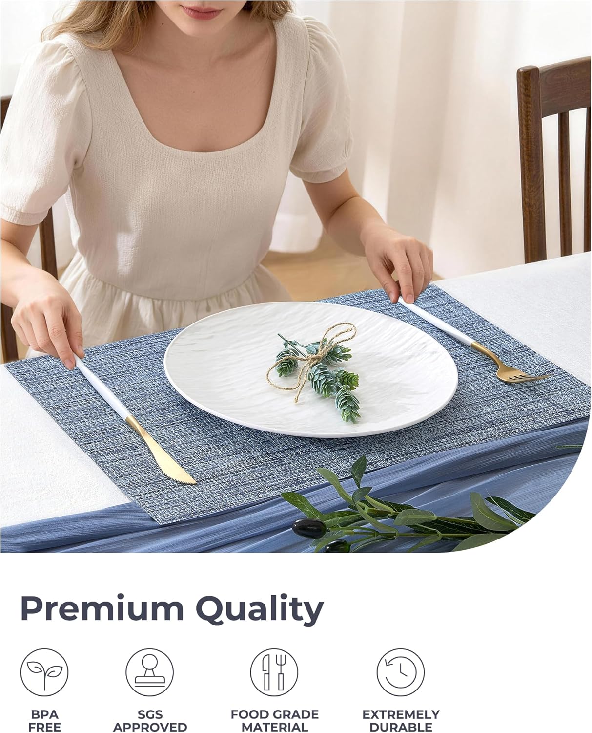 Deep Navy Woven Placemats / C1- Deep Navy / Set of 6