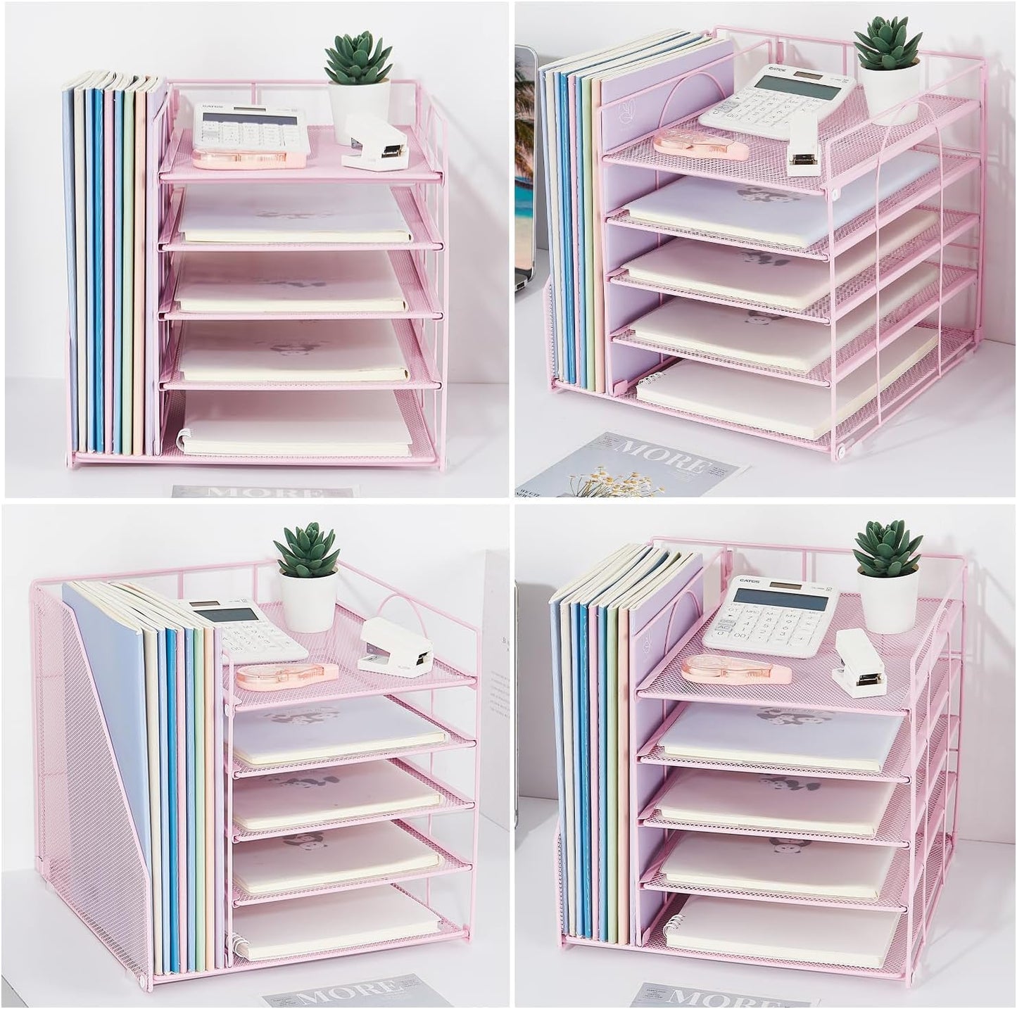 LEKETREE Desk Organizers and Accessories, 5-Tier Paper Letter Tray Organizer with File Holder, Desktop Organizer for