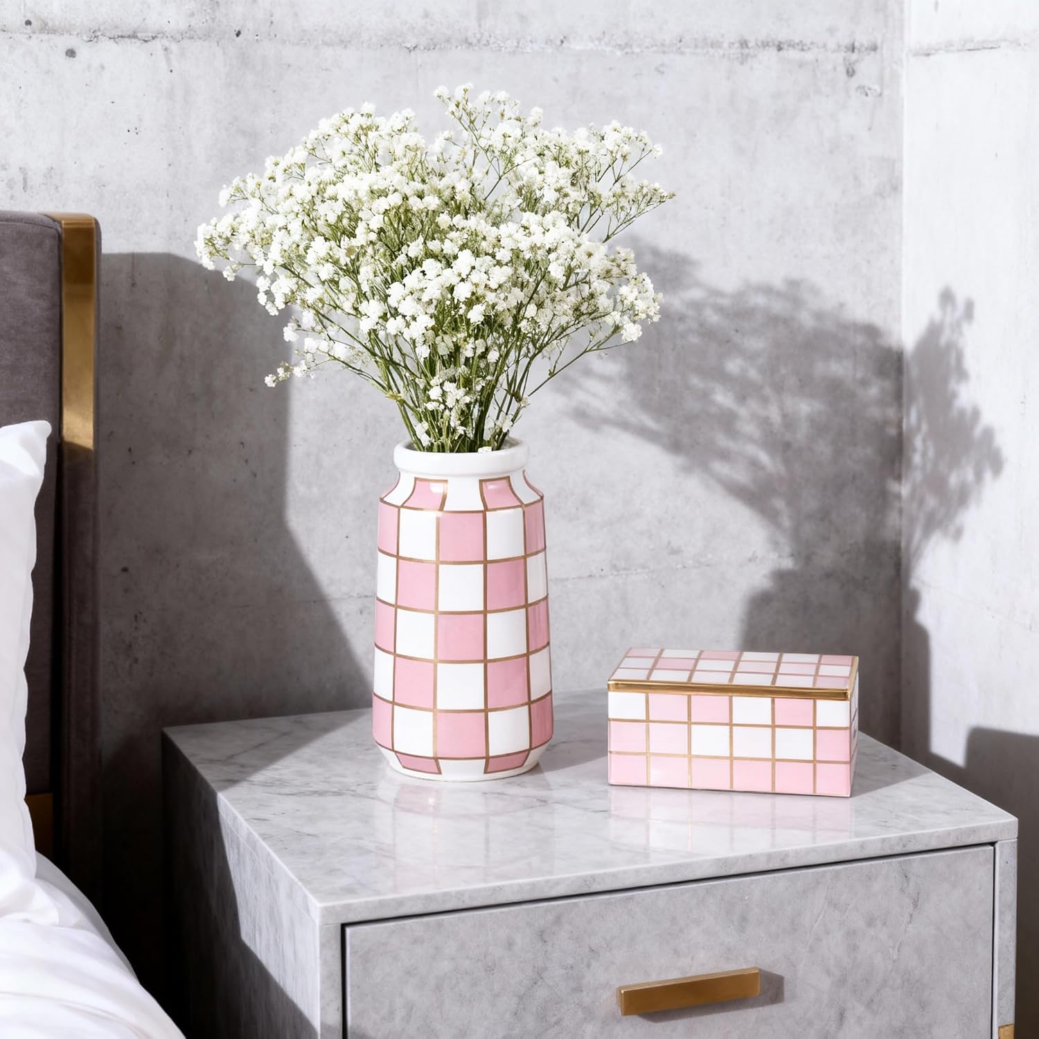 Black and White Ceramic Vase / Pink