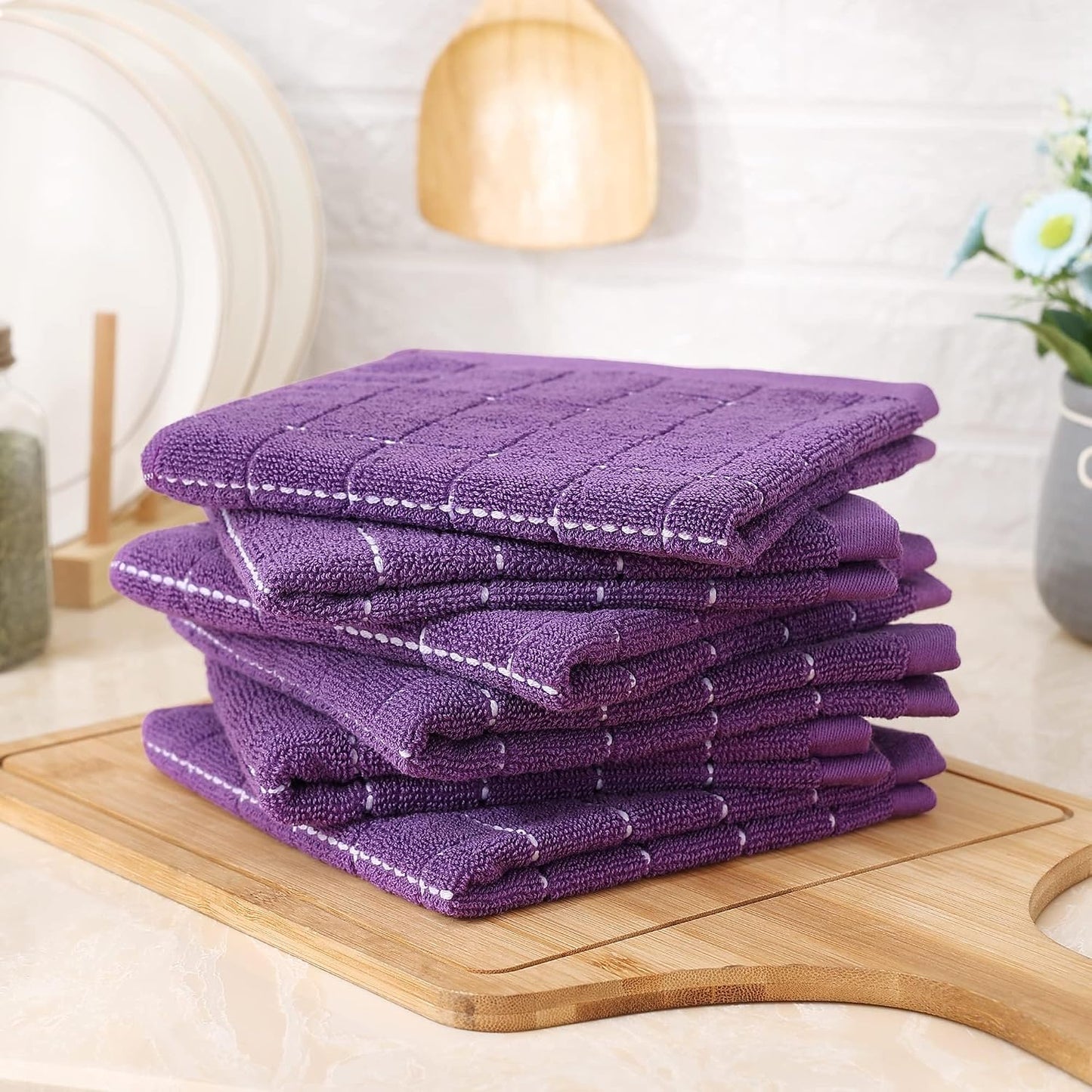 Homaxy 100% Cotton Terry Kitchen Dish Cloths, 12 Pack, Purple | Ultra Soft and Absorbent Dish Towels for Kitchen