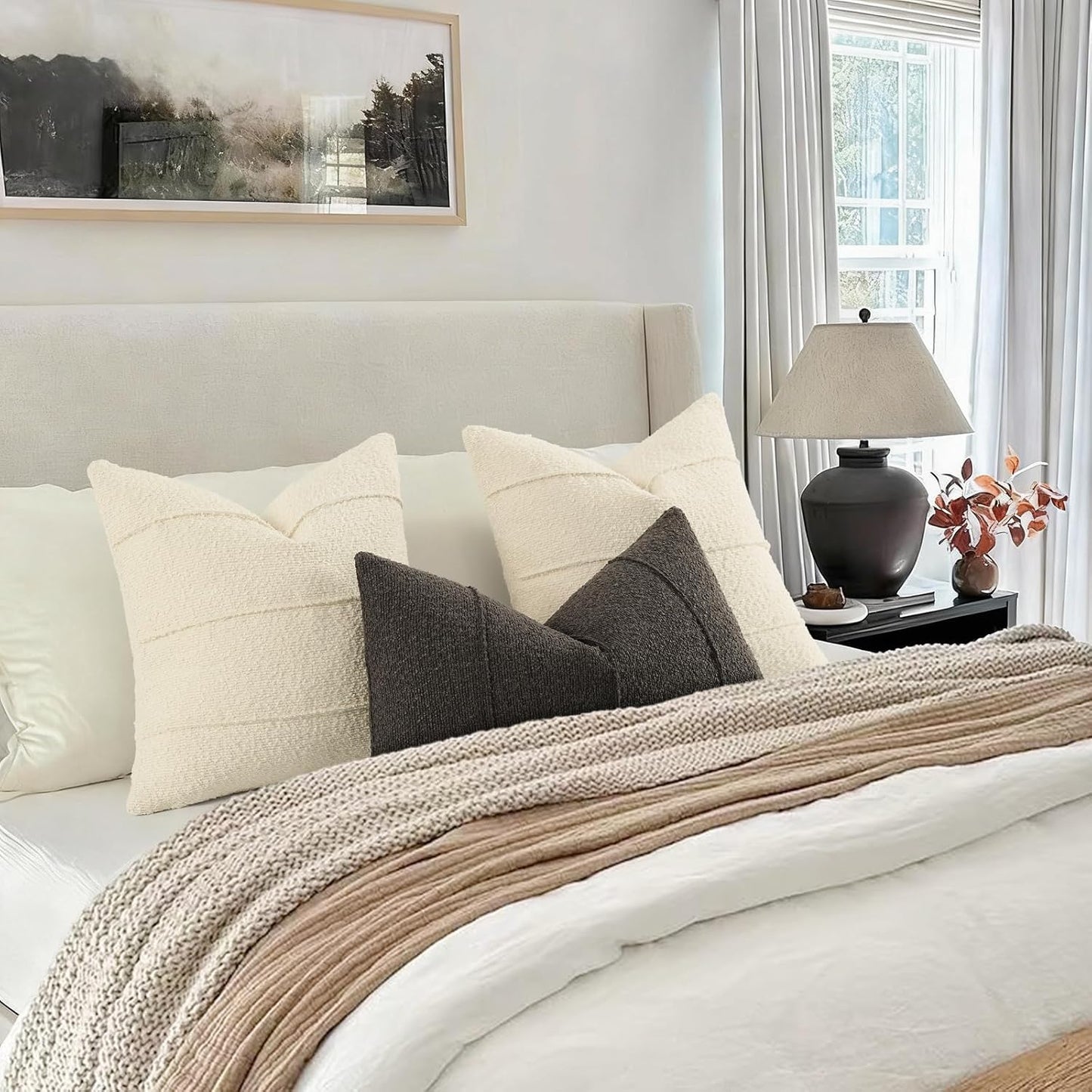 Textured Boucle Throw Pillow Covers / Cream / 18 x 18 / Set of 2