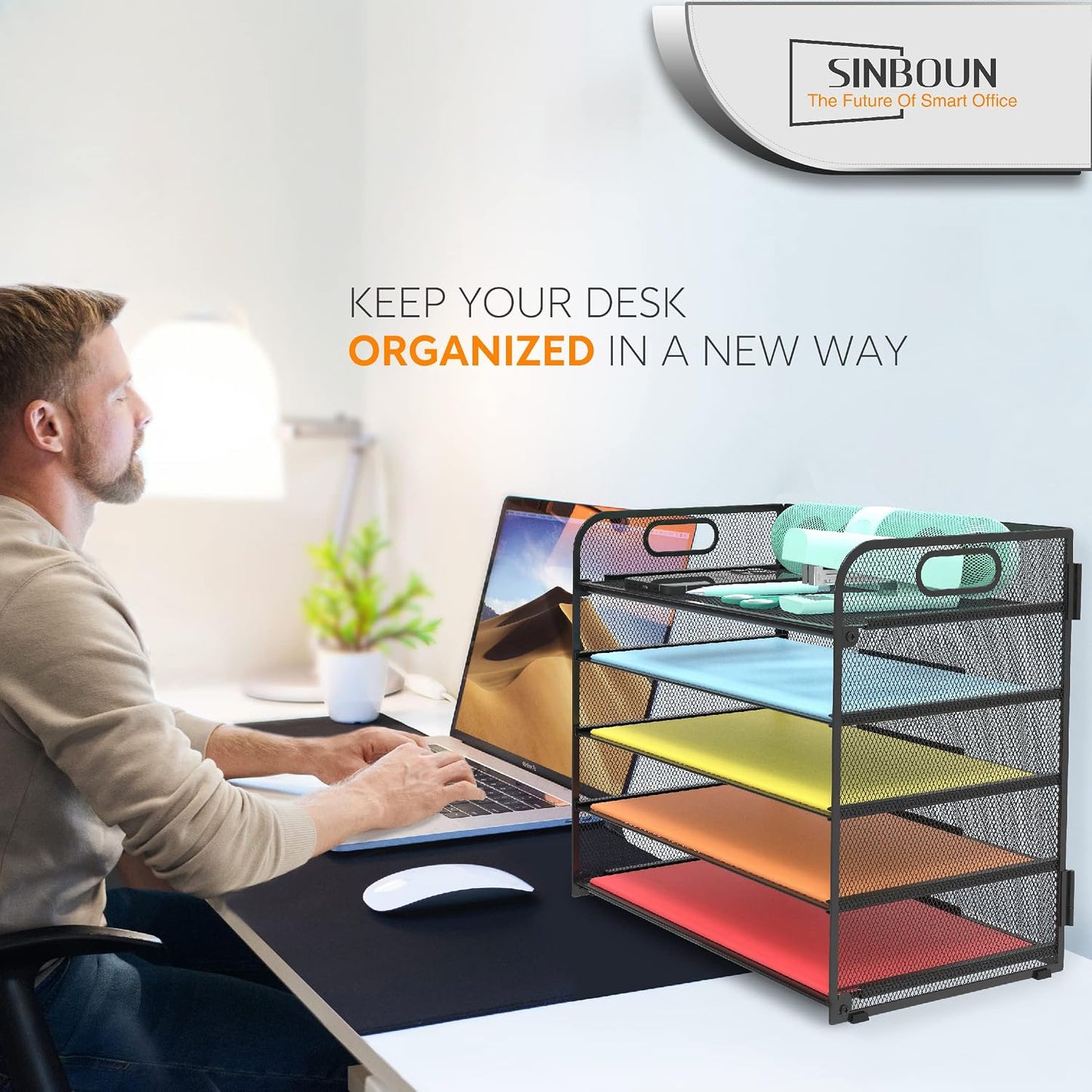 2 Pack Letter Tray 5-Tier Desk Organizer File Paper Holder with Handle, Metal Desktop Document Shelf Tray Office