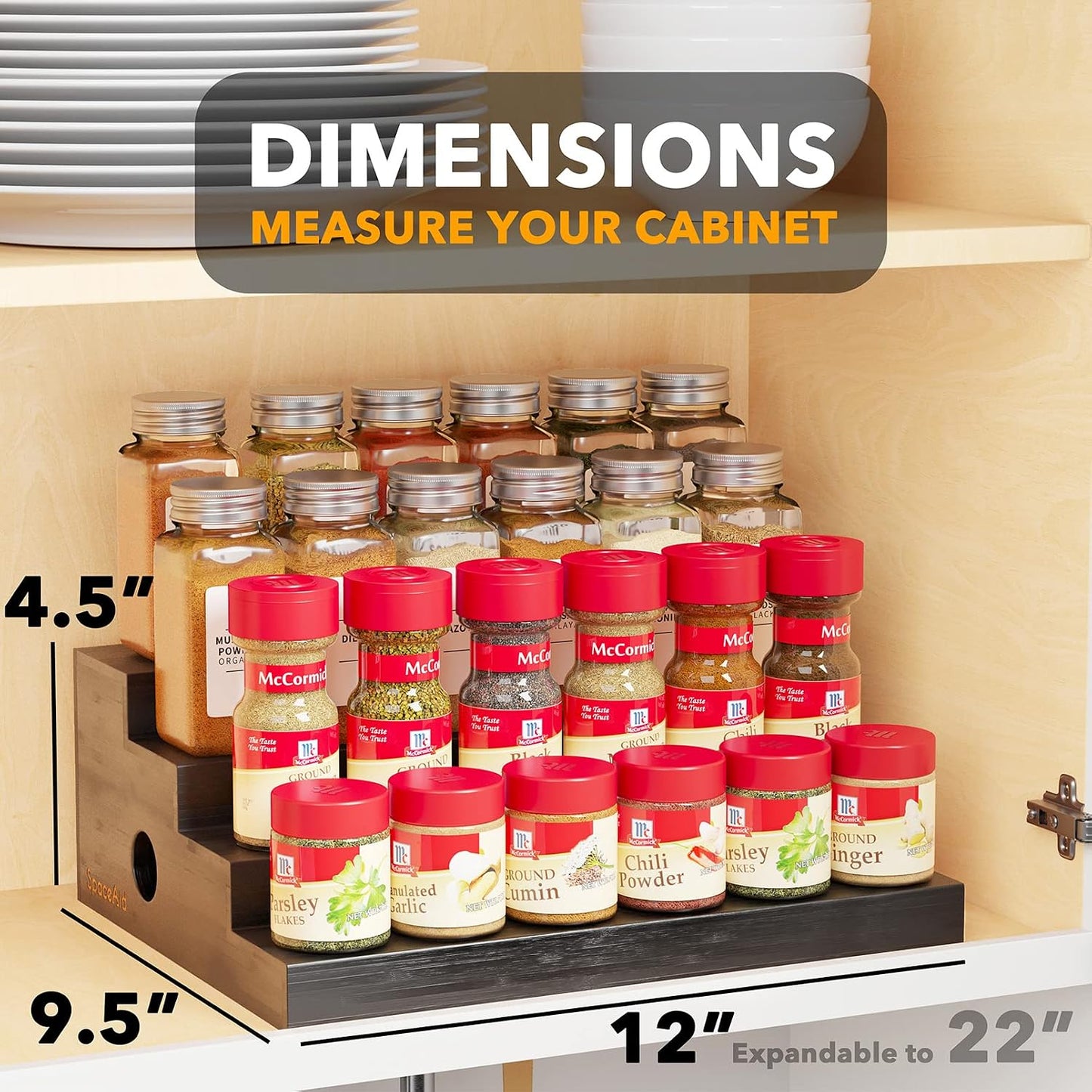 SpaceAid Bamboo Spice Rack Organizer for Cabinet, Kitchen Pantry Spices Storage Rack for Cabinets Organization, Home