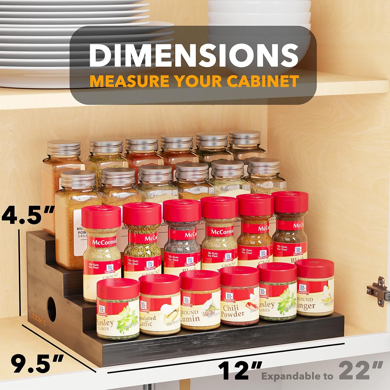 SpaceAid Bamboo Spice Rack Organizer for Cabinet, Kitchen Pantry Spices Storage Rack for Cabinets Organization, Home