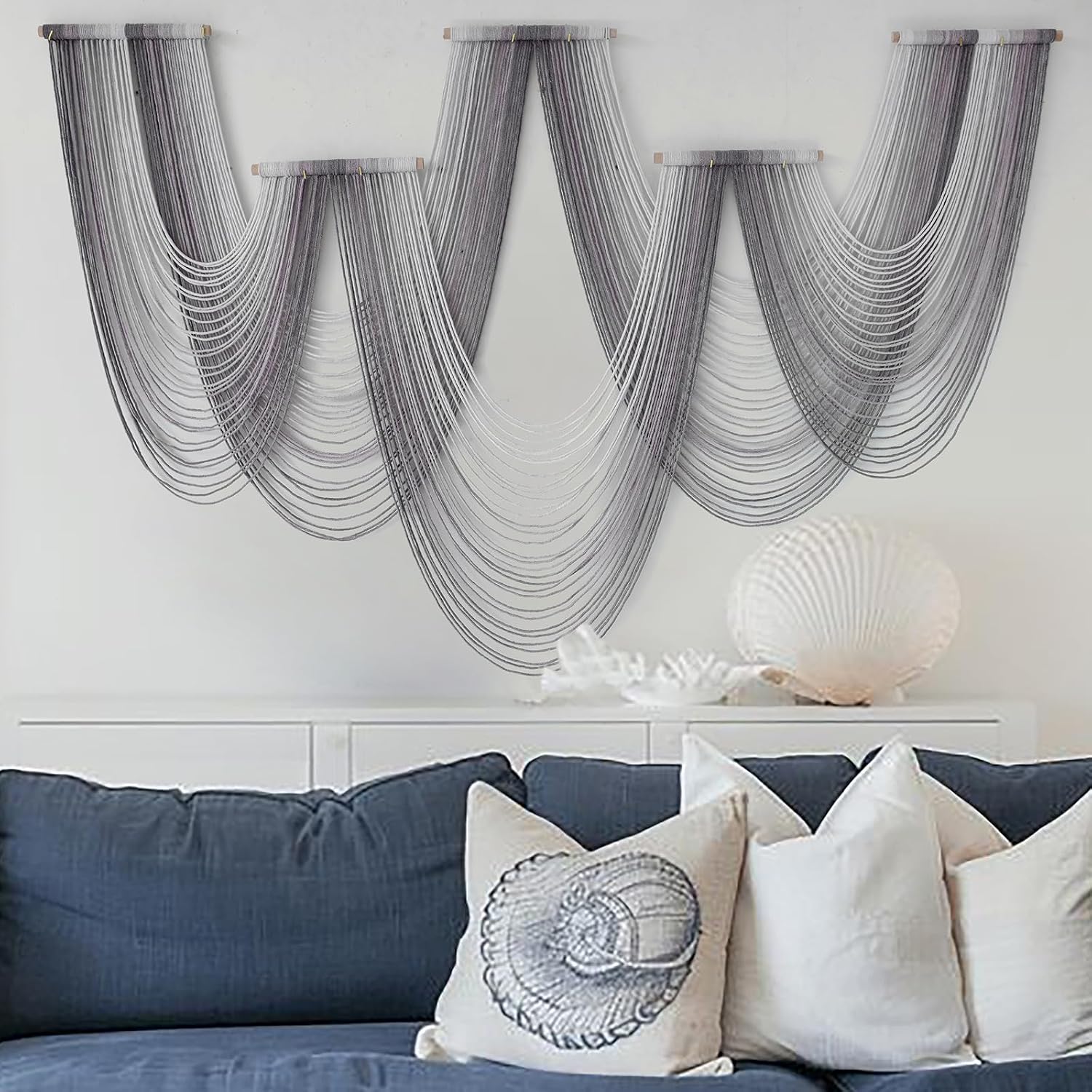 Large Macrame Wall Hanging Boho Wall Art Handmade Home Decor Dip-Dyed Macrame Wall / Grey Purple