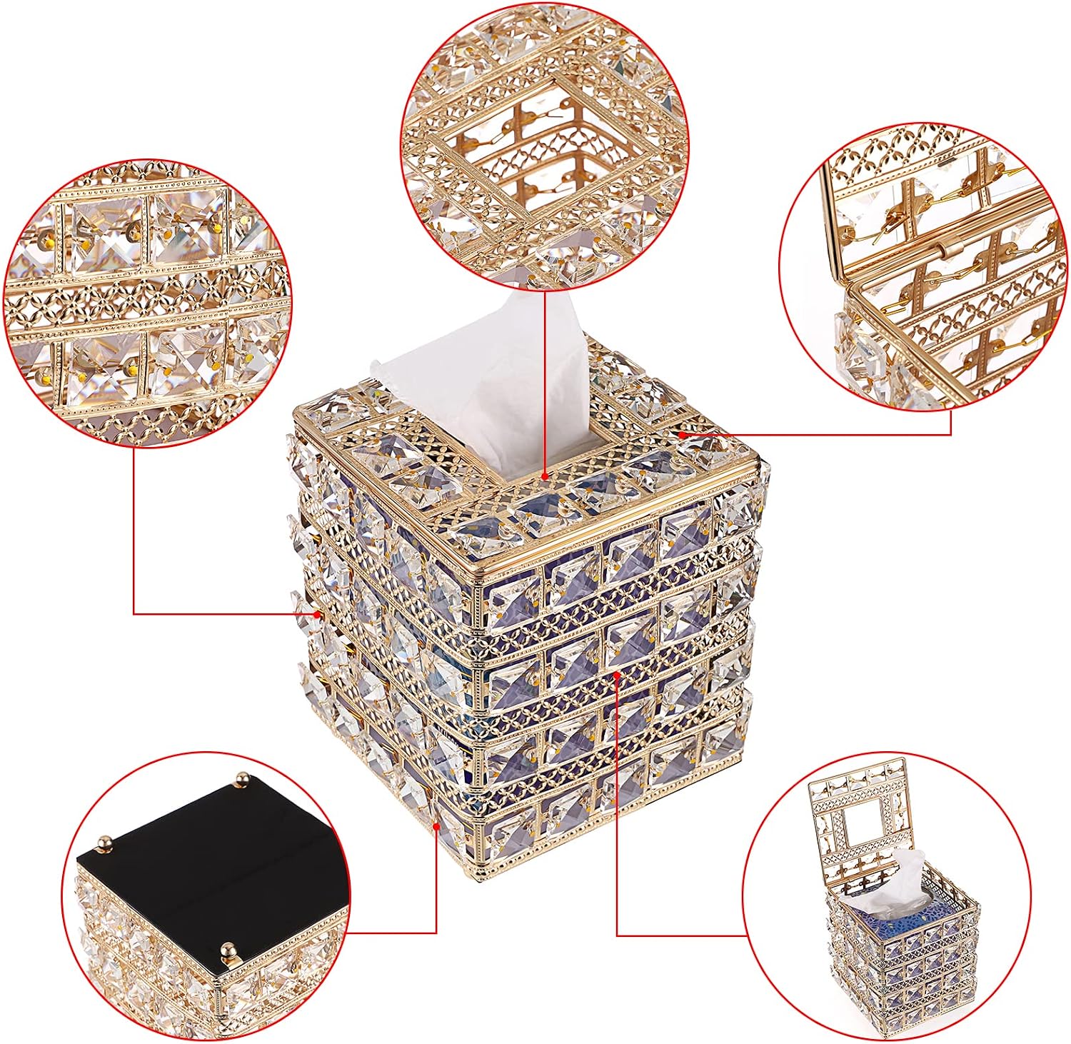 Sparkling Cube Glass Tissue Box Holder / Gold
