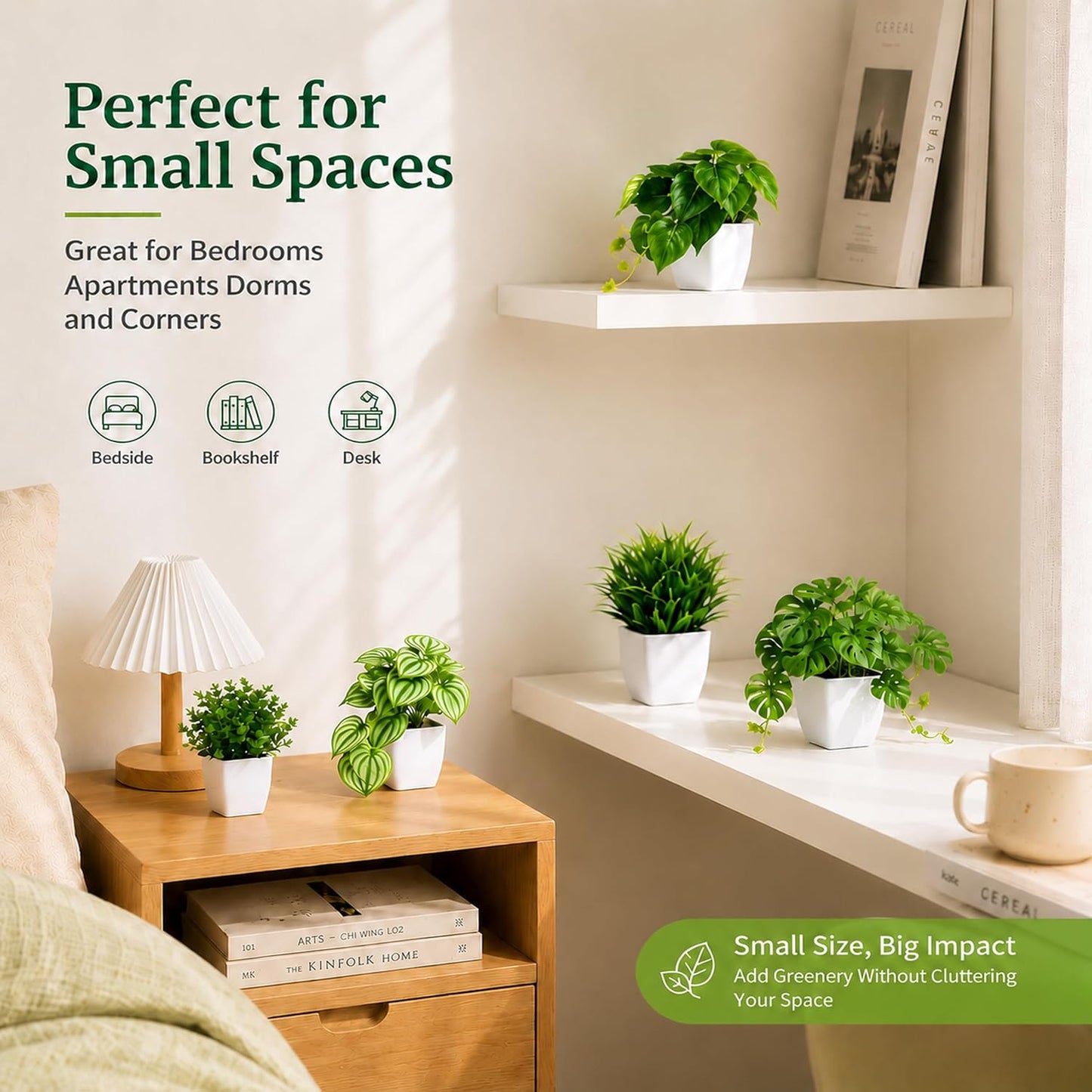 Mixed Small Fake Plants Modern Mini Potted Artificial Plants Indoor / White / Set of 6