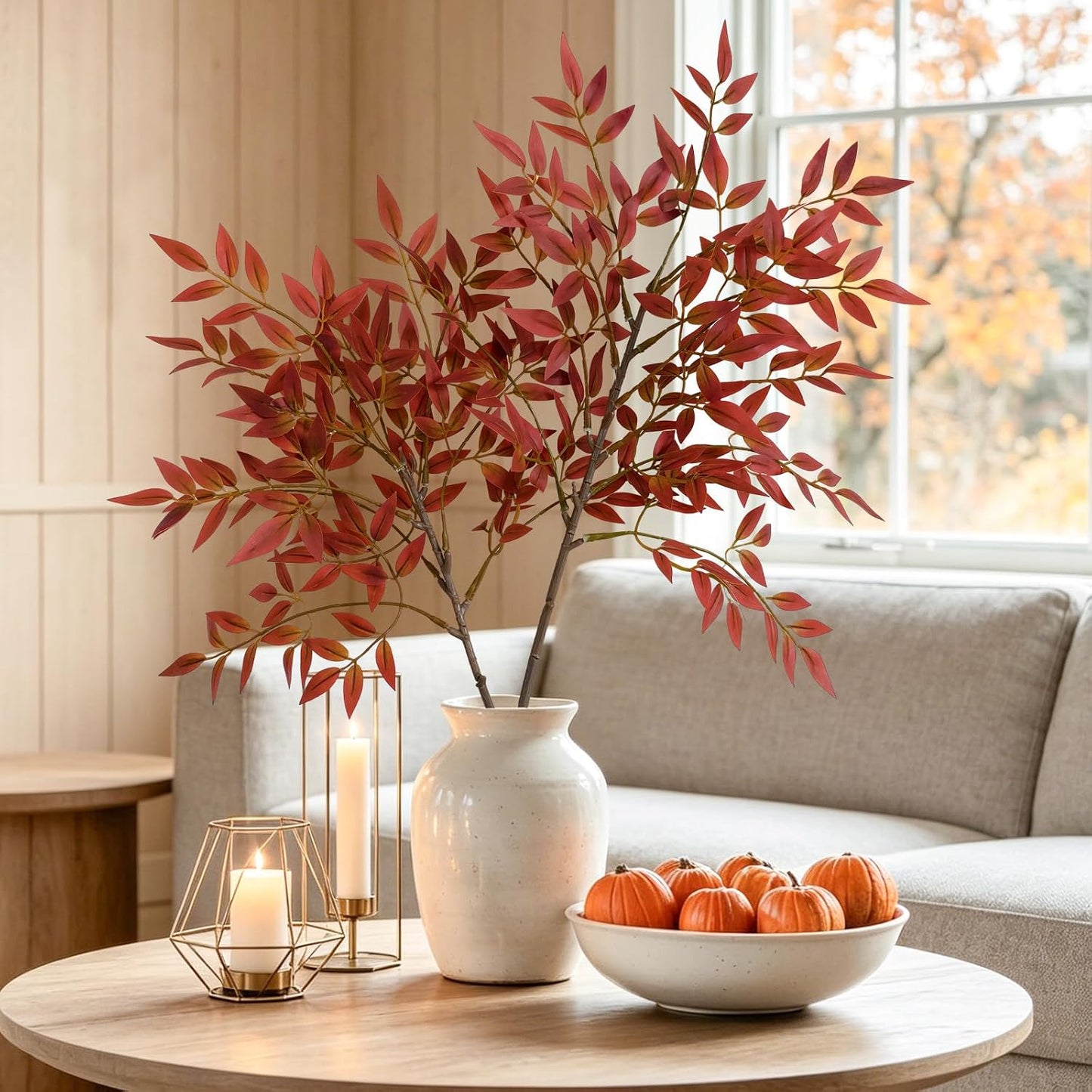 Artificial Plants Indoor Faux Branches for Vase Filler / Red Nandina / 35.4 Inch / Set of 2