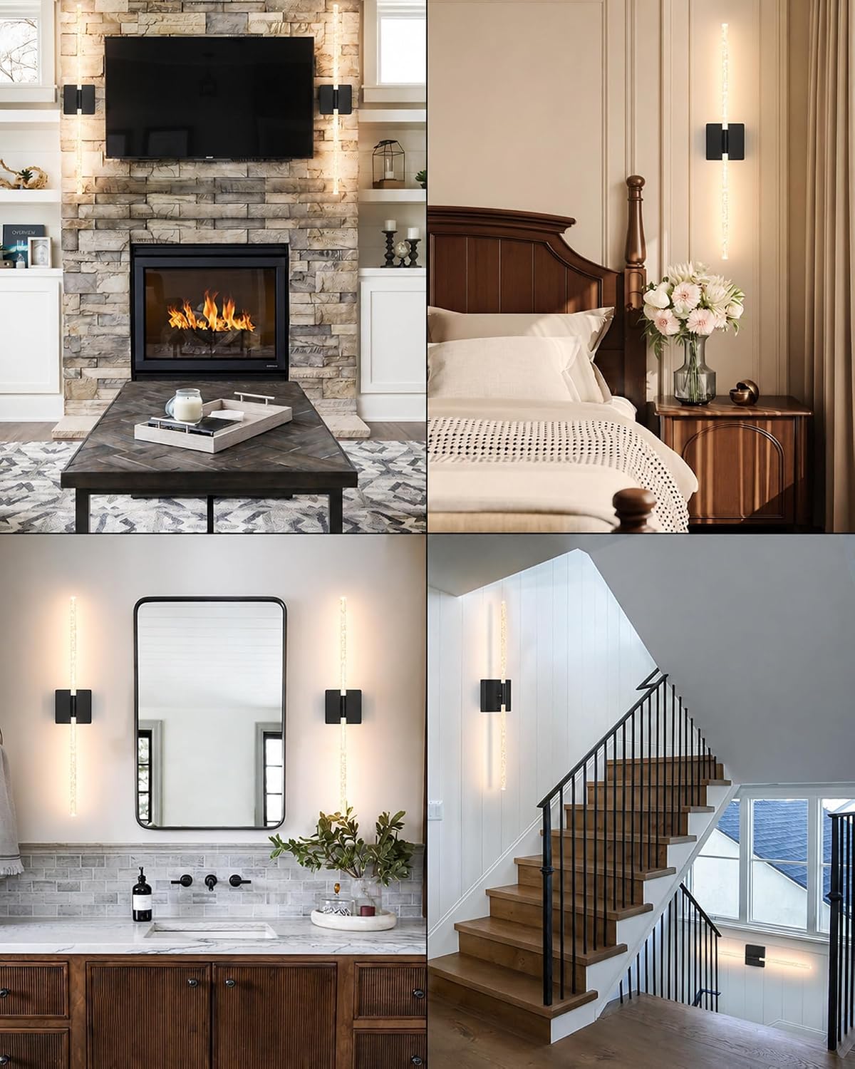 Wall Sconces Set of 2, Rechargeable Wireless Sconce(Bubble Crystal) | Battery Operated Wall Lights With Touch Remote