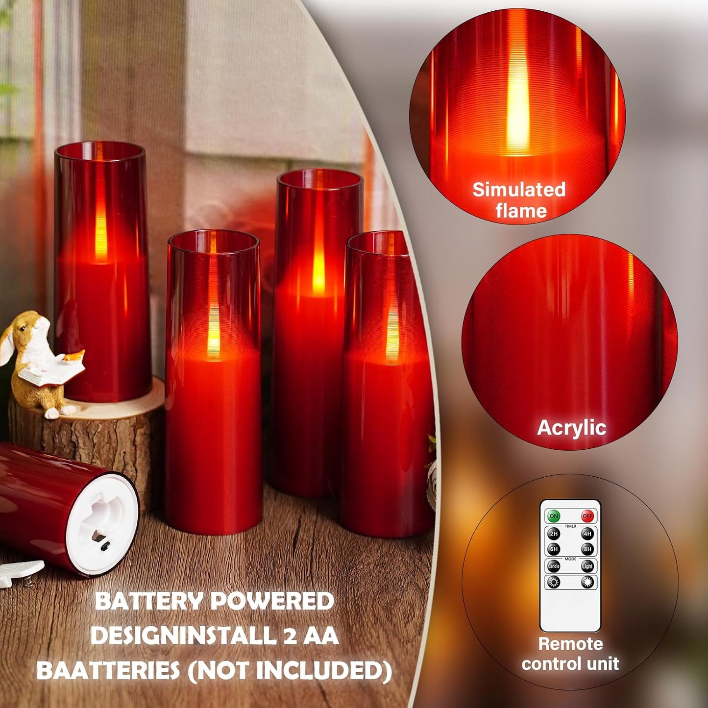 kakoya Flameless LED Candles Upgraded Realistic Flickering Flame,7Pcs Battery Operated Candles with Remote Timers,LED