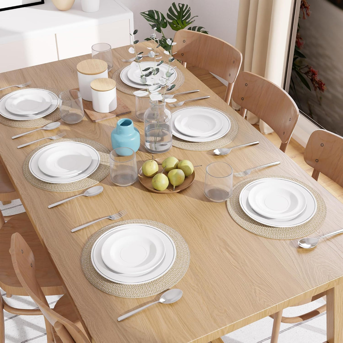 Encasa XO Dining Placemats, Cotton Round Table Mats 13" Beige & Off White Mix