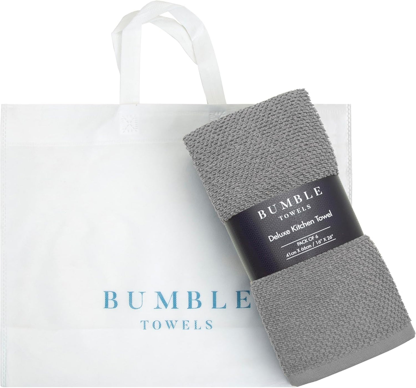 Bumble Kitchen Towels 6 Pack 100% Cotton 16"x26" - Grey Solid | 430 GSM Soft Kitchen Hand Towels with Hanging Loop