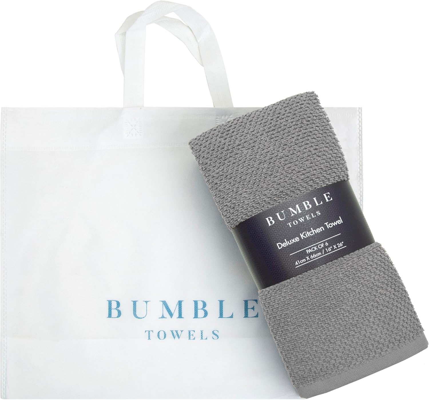 Bumble Kitchen Towels 6 Pack 100% Cotton 16"x26" - Grey Solid | 430 GSM Soft Kitchen Hand Towels with Hanging Loop