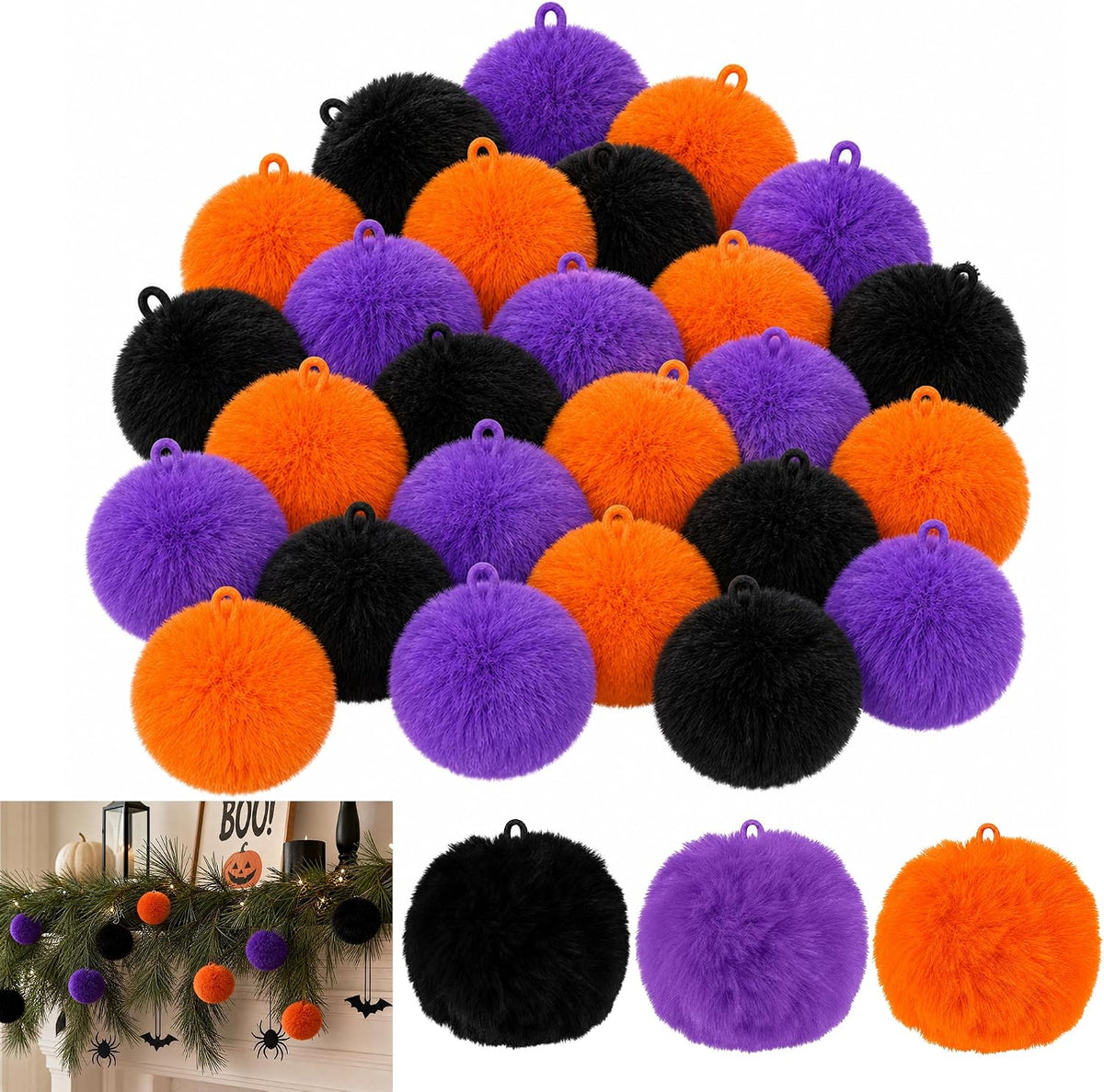 33Pcs Large Halloween Yarn Pom Pom Balls, 2.7" Fuzzy Fluffy Pompom Balls