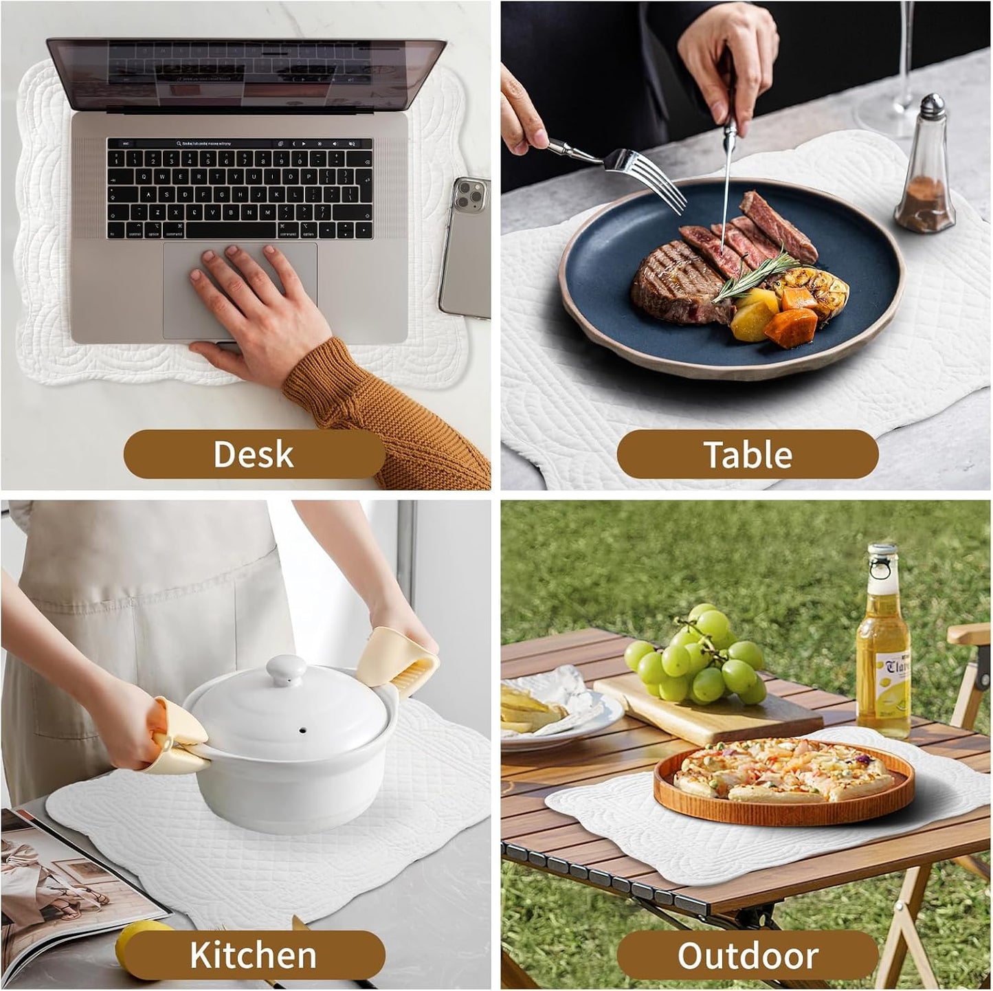 6 PC Quilted Placemats, 18"X13"Extra Large Cotton Placemats Set of 6, 100% Cotton Fabric Washable Cloth Table Mats for