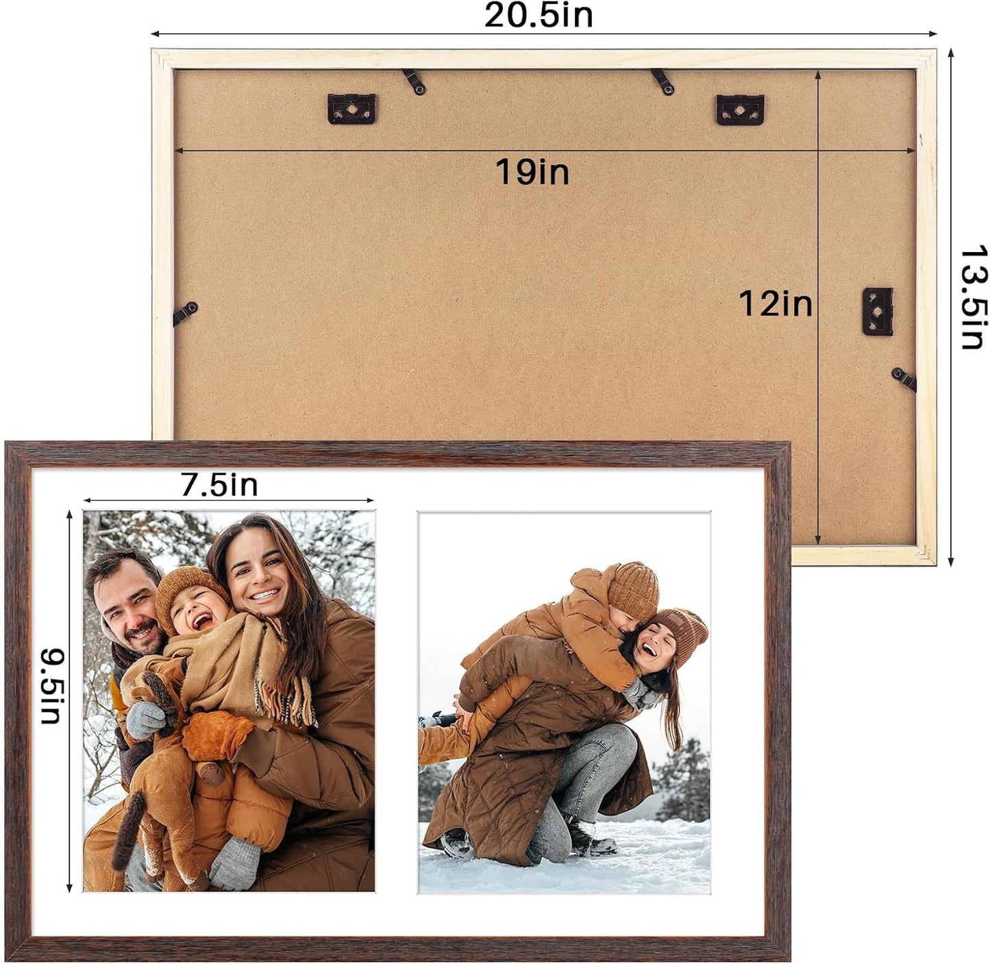 Golden State Art 12x19 Distressed Brown Picture Frame For Two 8x10 Photos | 1 Pack,Matted to Double 8x10,Solid Wood