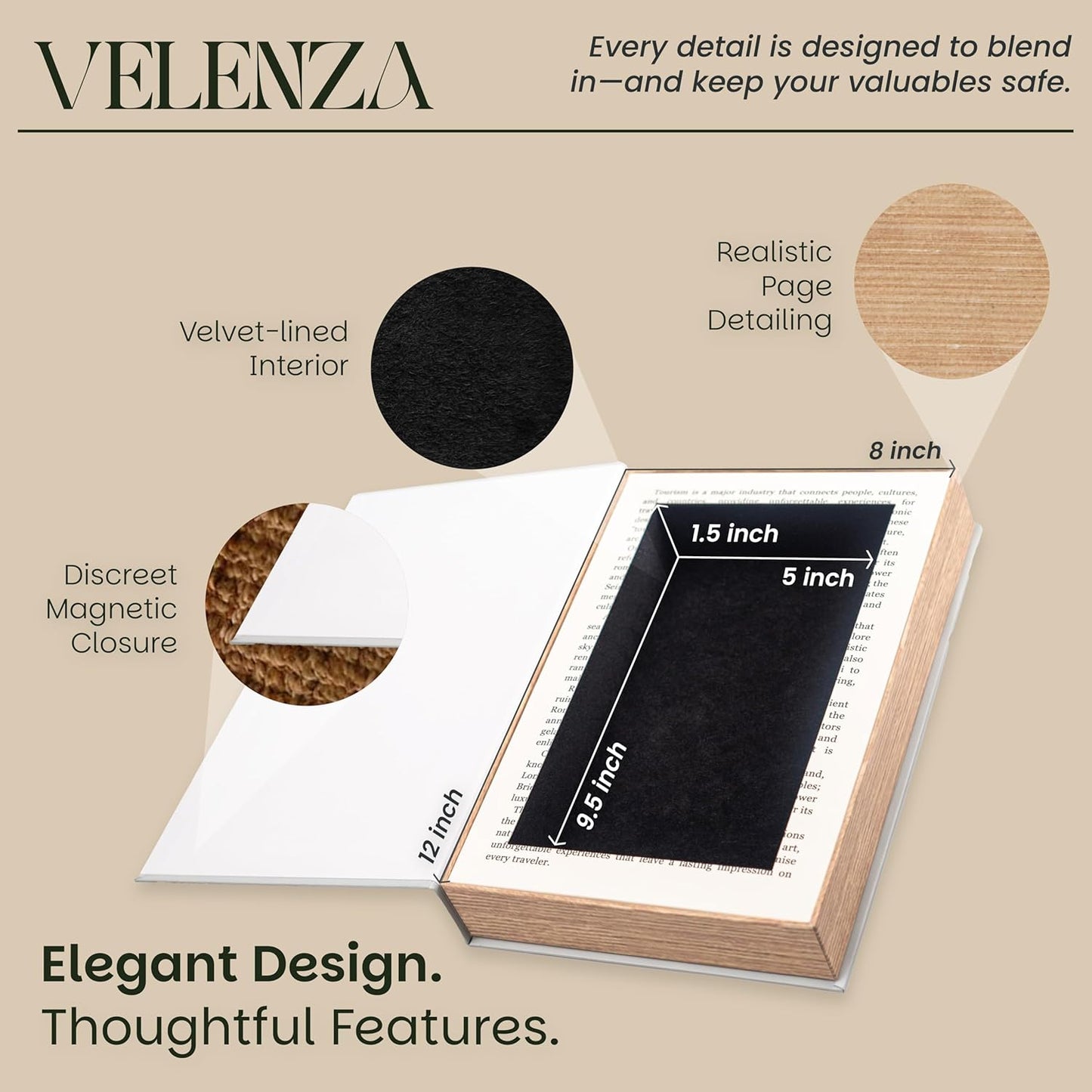 Velvet-Lined Faux Book Storage Box Set for Keepsakes / 3-pack / Set of 3