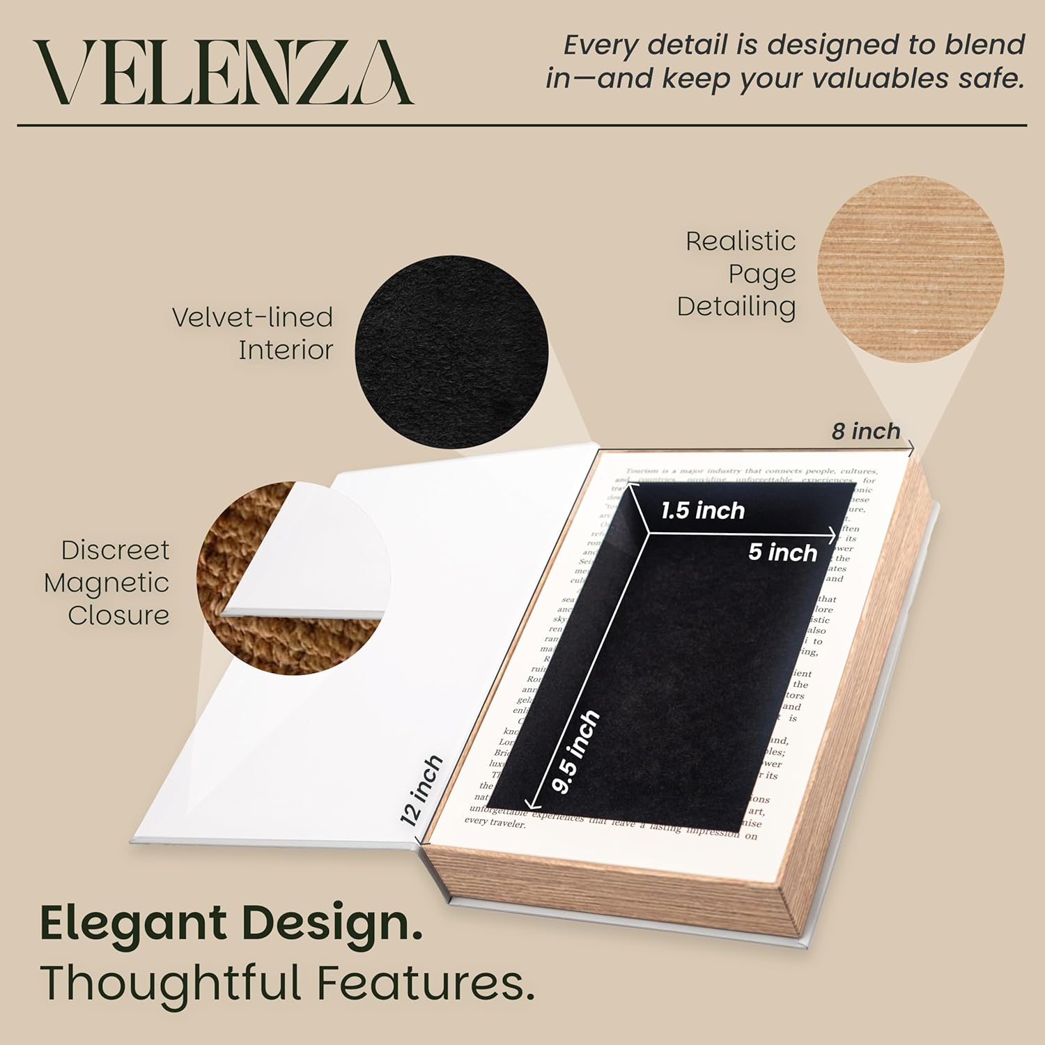 Velvet-Lined Faux Book Storage Box Set for Keepsakes / 3-pack / Set of 3
