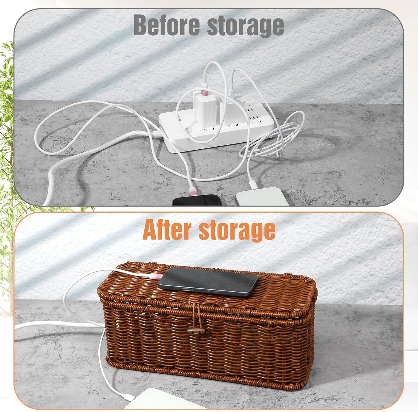 Cable Management Box Handmade Rattan Cable Organizer Stylish Hider Box