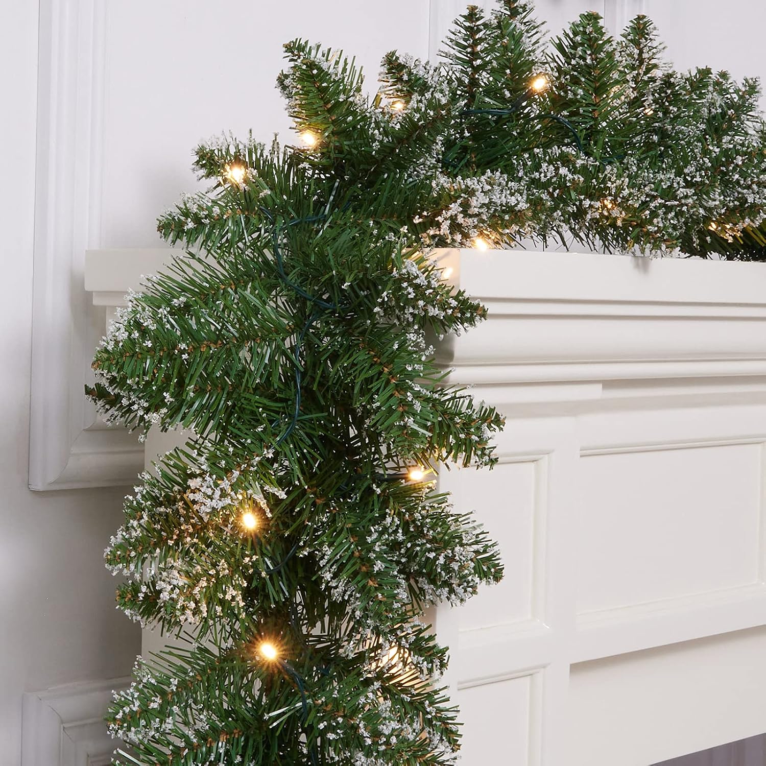 WBHome Pre-lit 9 Feet/106 Inch Christmas Garland with 100 LED Lights Holiday Decorations, Battery Operated (Batteries