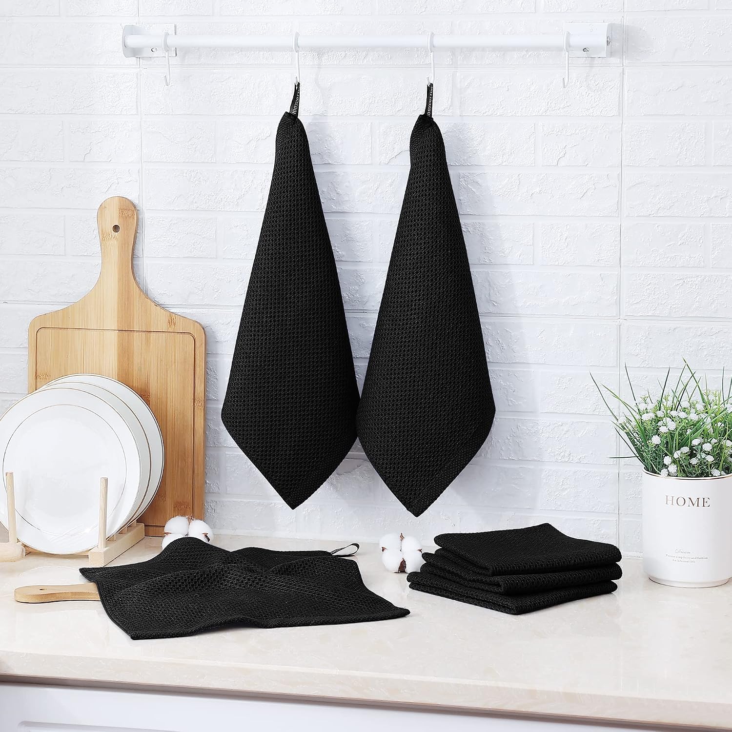 Kitinjoy 100% Cotton Kitchen Dish Cloths, 12 Pack Waffle Weave Ultra Soft Absorbent Dish Towels for Drying Dishes Quick
