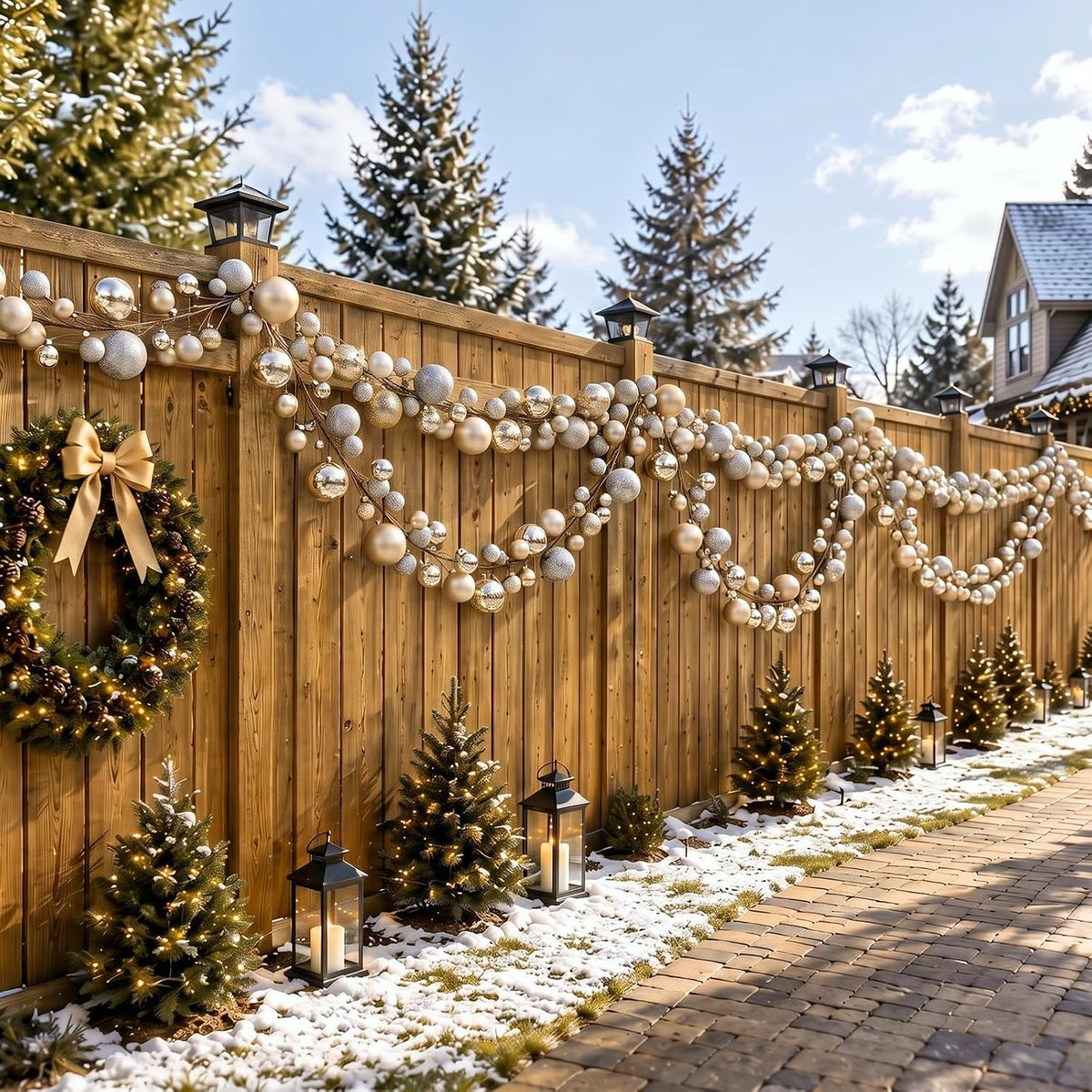 2 Pcs 15 ft Christmas Ball Ornament Garland, Champagne Gold | Bauble Bulb Christmas Tree Ball Decoration Shatterproof