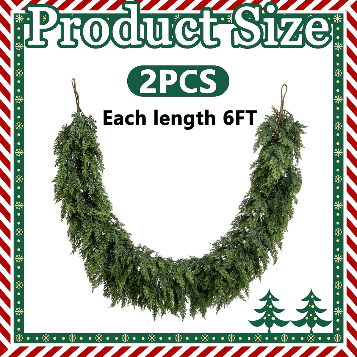 2 Pcs Christmas Norfolk Pine Garlands, 6Ft 2 Color Artificial Cedar Garland | Real Touch Faux Pine Cypress Greenery