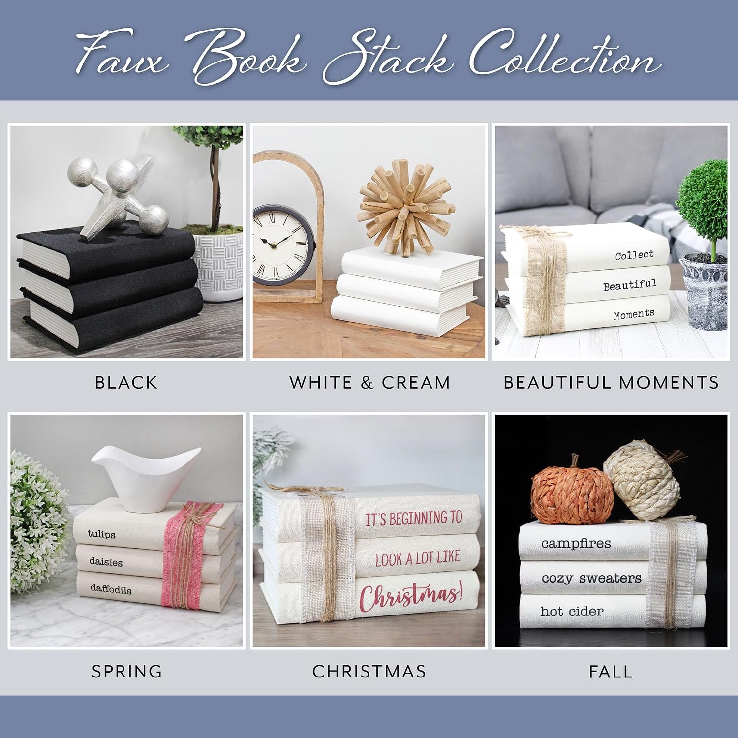 Faux Book Stack / Black / Set of 3