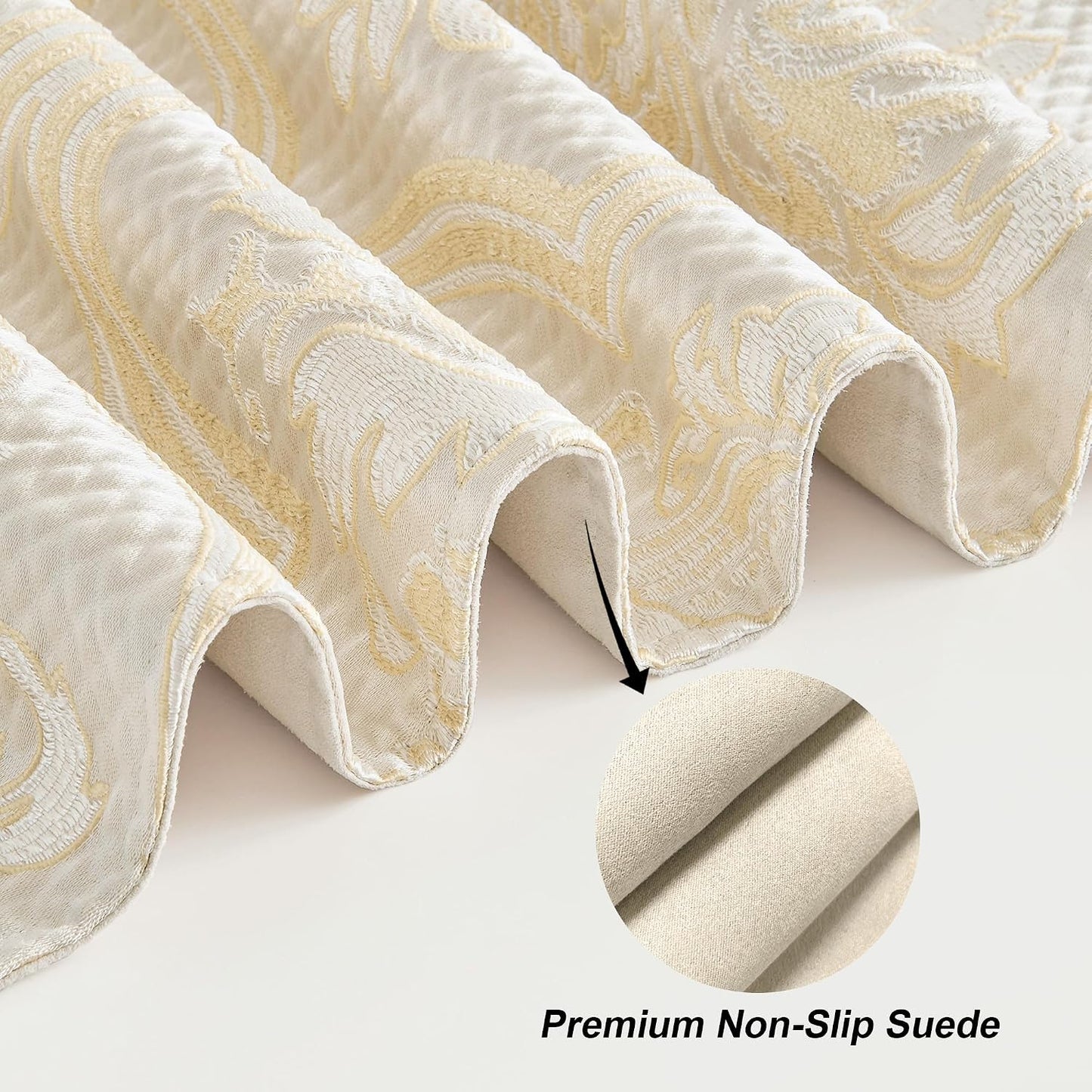 Loom and Mill Elegant Damask Jacquard Table Runner 13x90 inch, Beige Gold | Floral Design Double Layer Dining Table