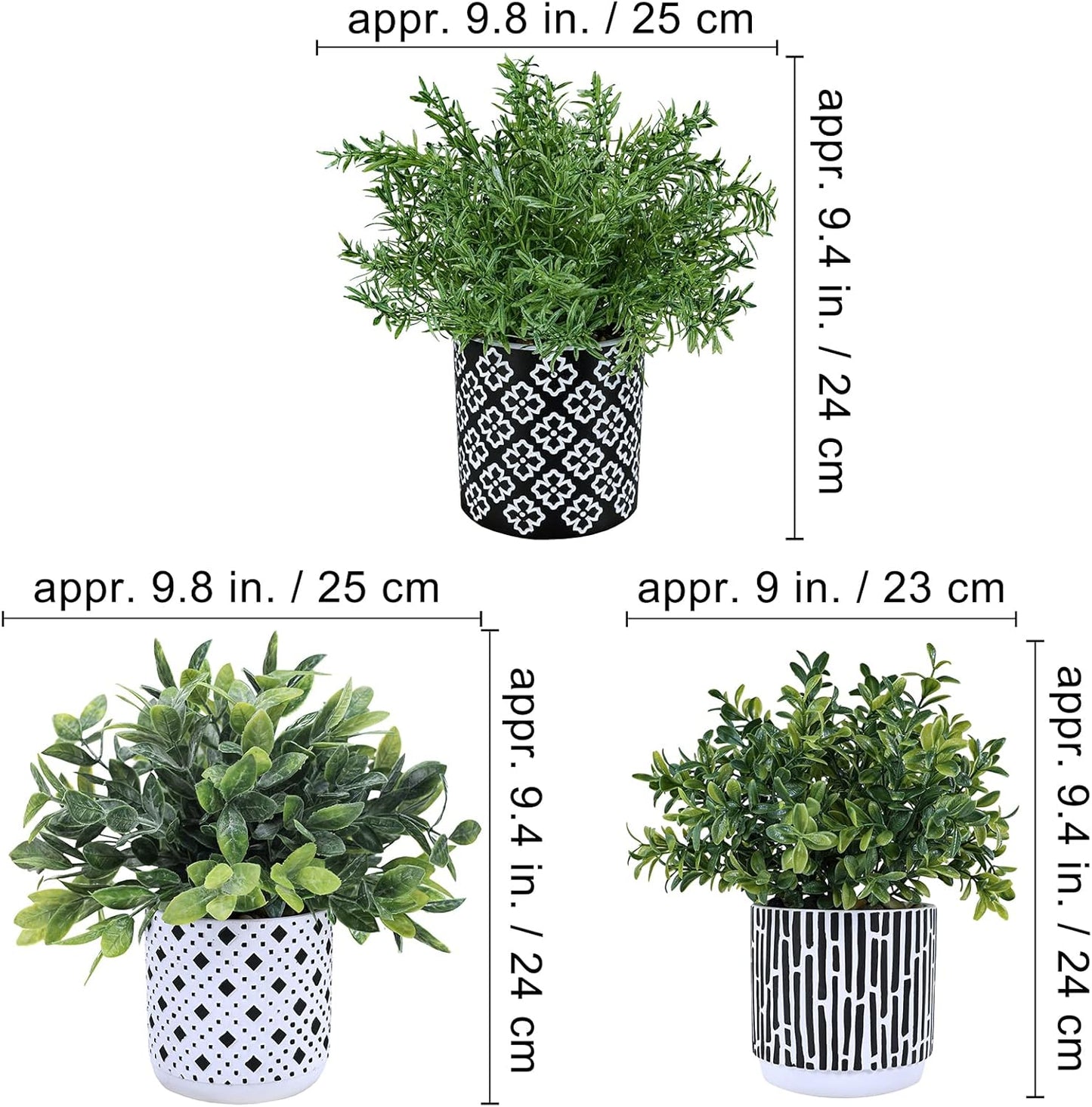 Artificial Potted Plants / Black / Set of 3