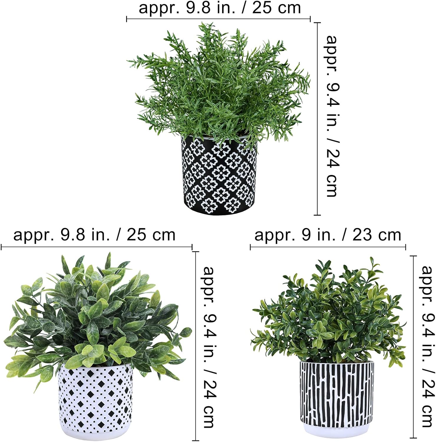 Artificial Potted Plants / Black / Set of 3